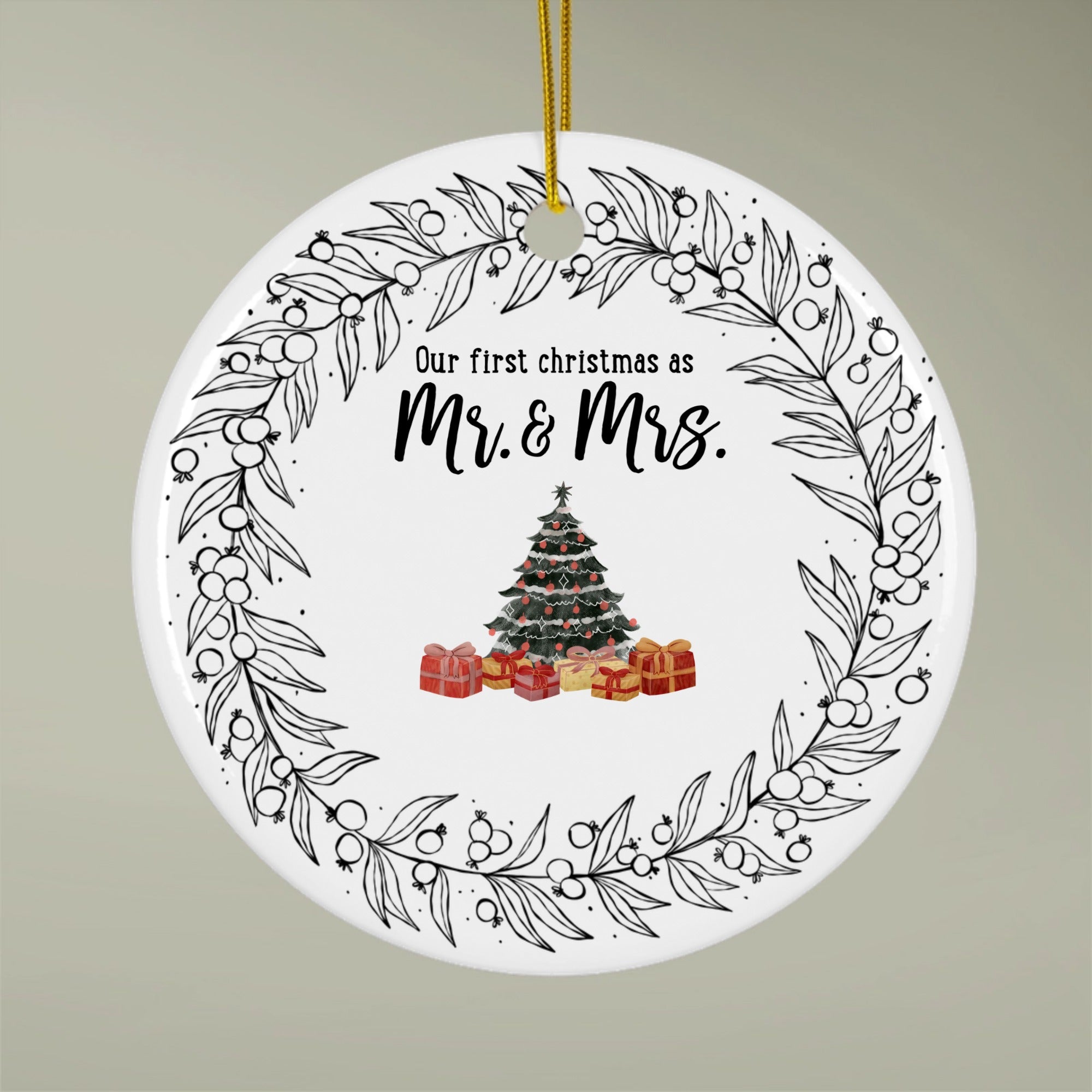 First Christmas as Mr. & Mrs. Ornament – Personalized Ceramic Keepsake, Custom Names & Date, Holiday Gift