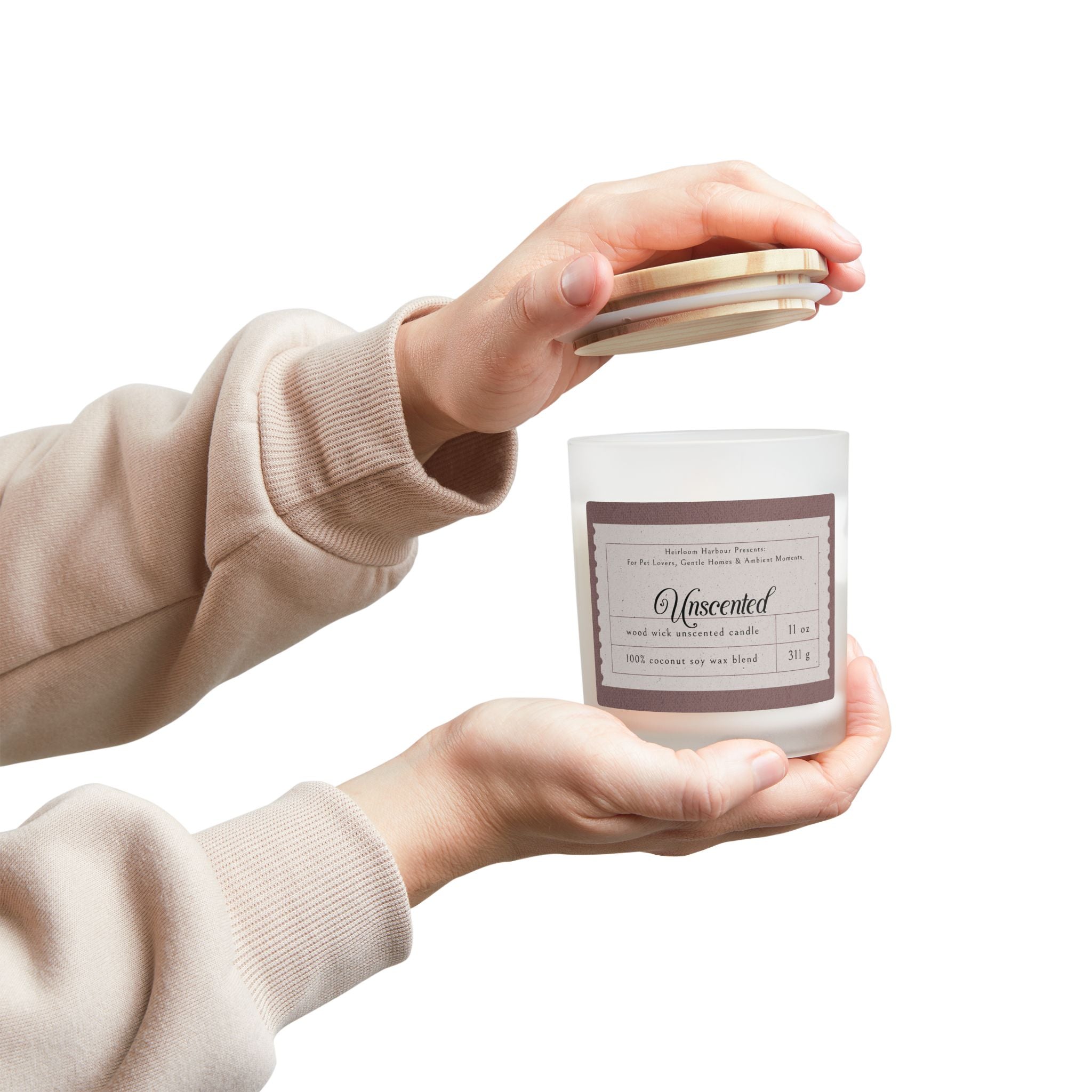 🕯️Unscented Wood Wick Candle – Pet Safe, Scent-Free Ambience | 11oz Soy Wax Gift