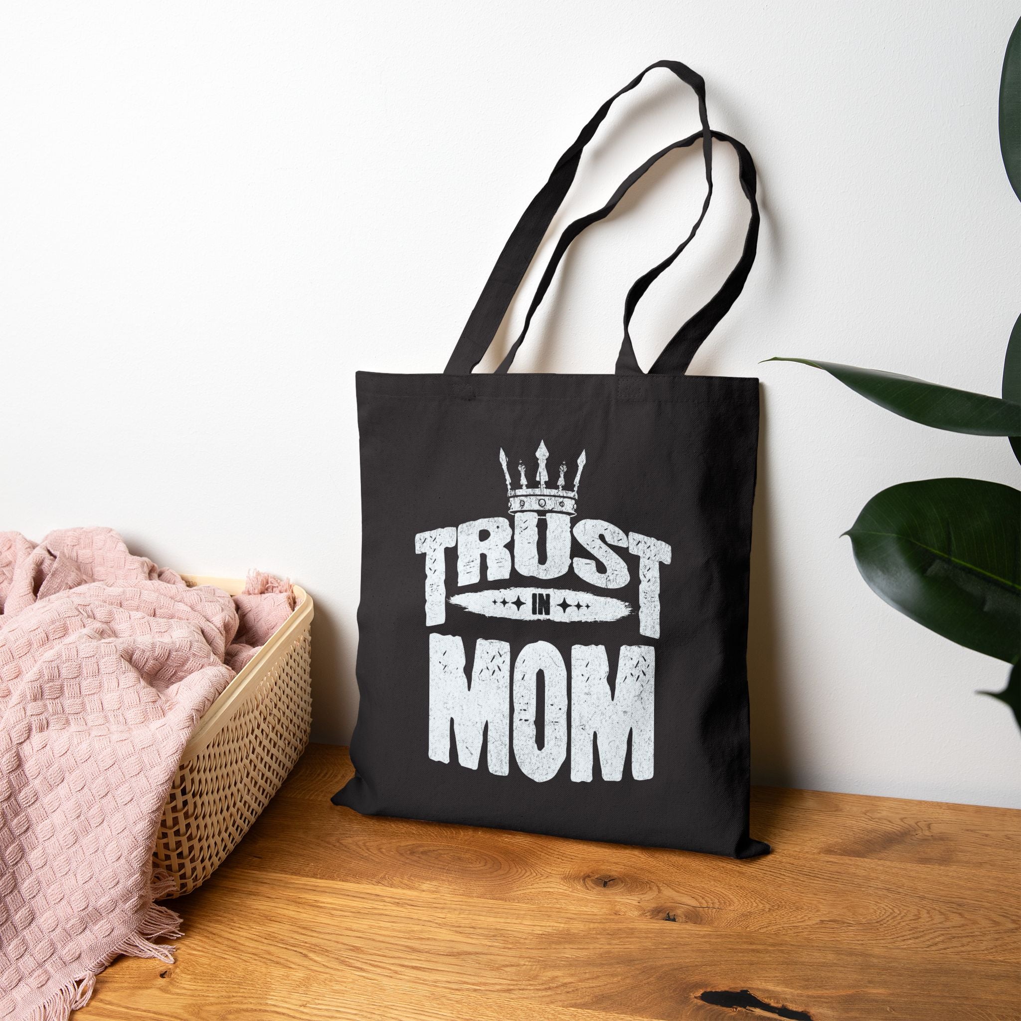 👜 Trust in Mom Cotton Canvas Tote Bag – Stylish Black Tote | Perfect Gift for Mother’s Day, Shopping & Daily Life