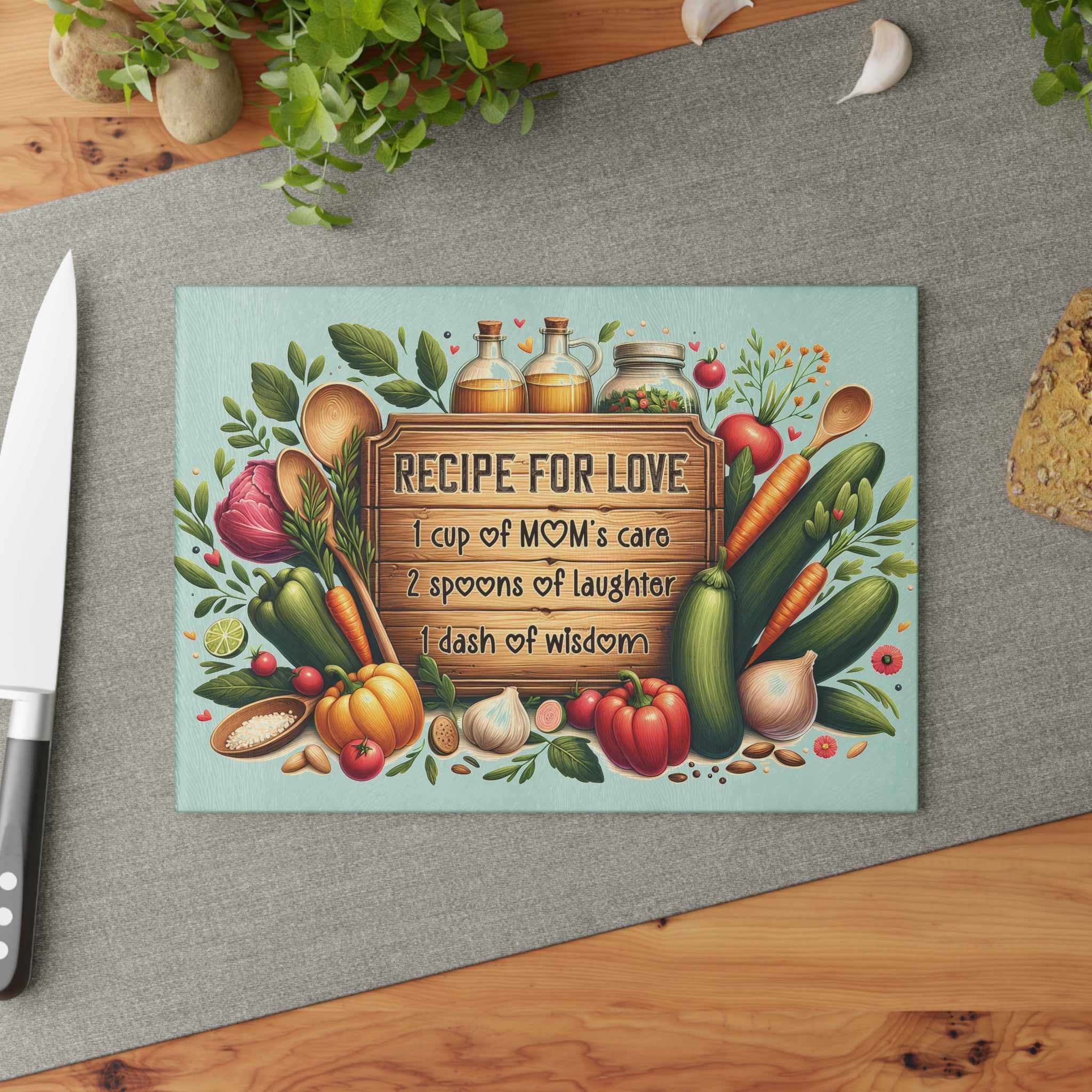 🍴 Recipe for Love Glass Cutting Board – A Sentimental Gift for Mom, Grandma, or the Heart of the Kitchen