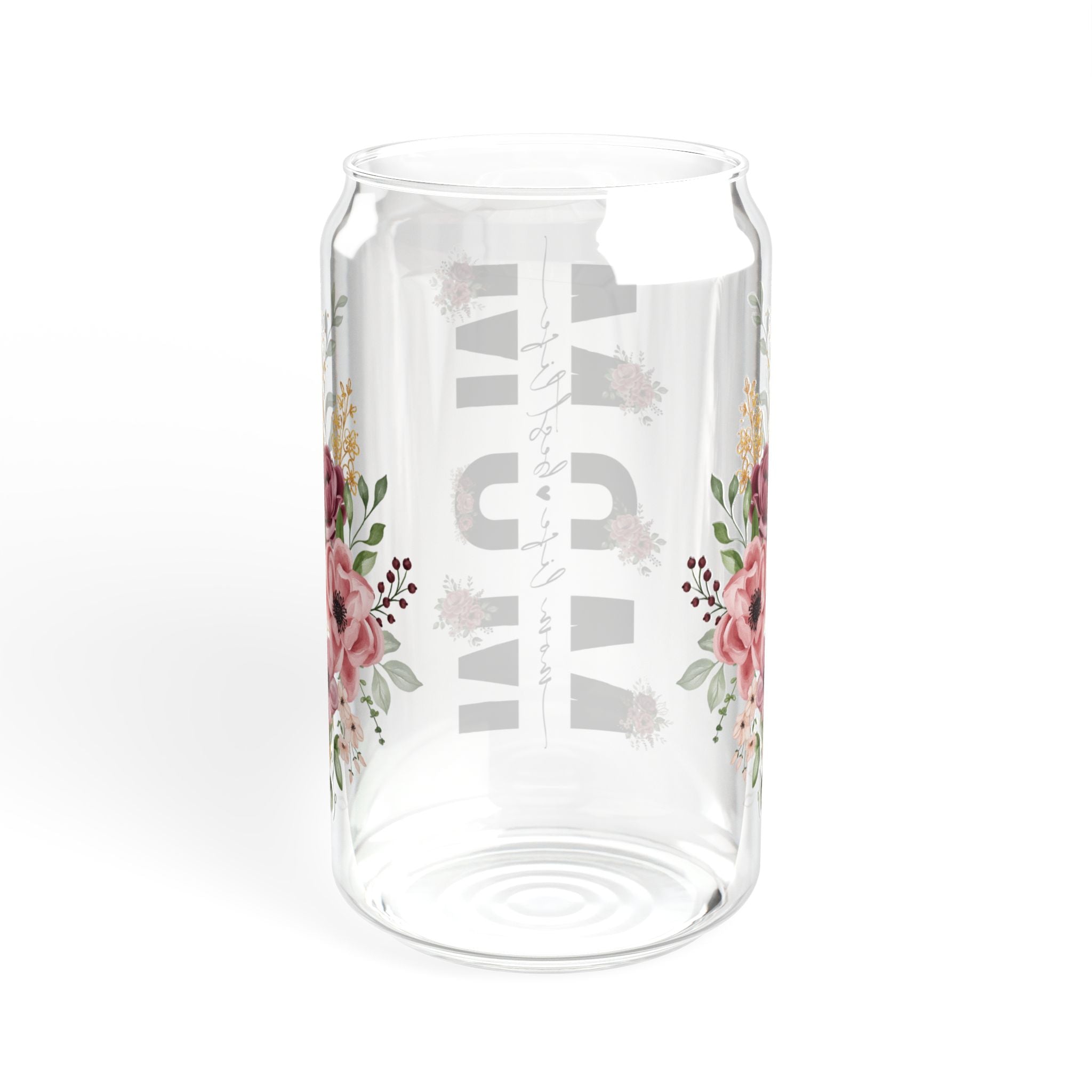 🌸 Floral Mom Life Glass Tumbler – 16oz Reusable Cup with Bamboo Lid & Straw