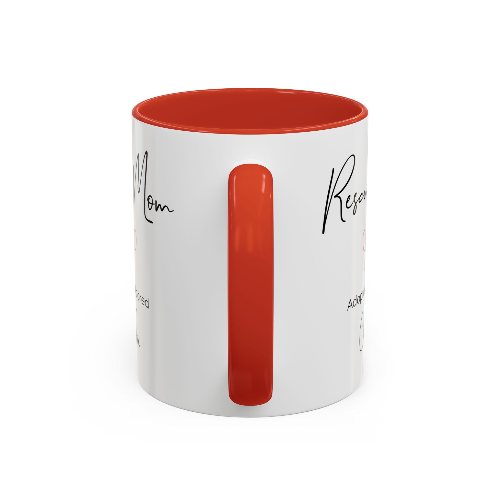 Rescue Mom Mug with Pet Name – Personalized Dog Lover Gift, Adopted & Adored, 15oz Accent Coffee Mug, Dishwasher Safe, USA Made