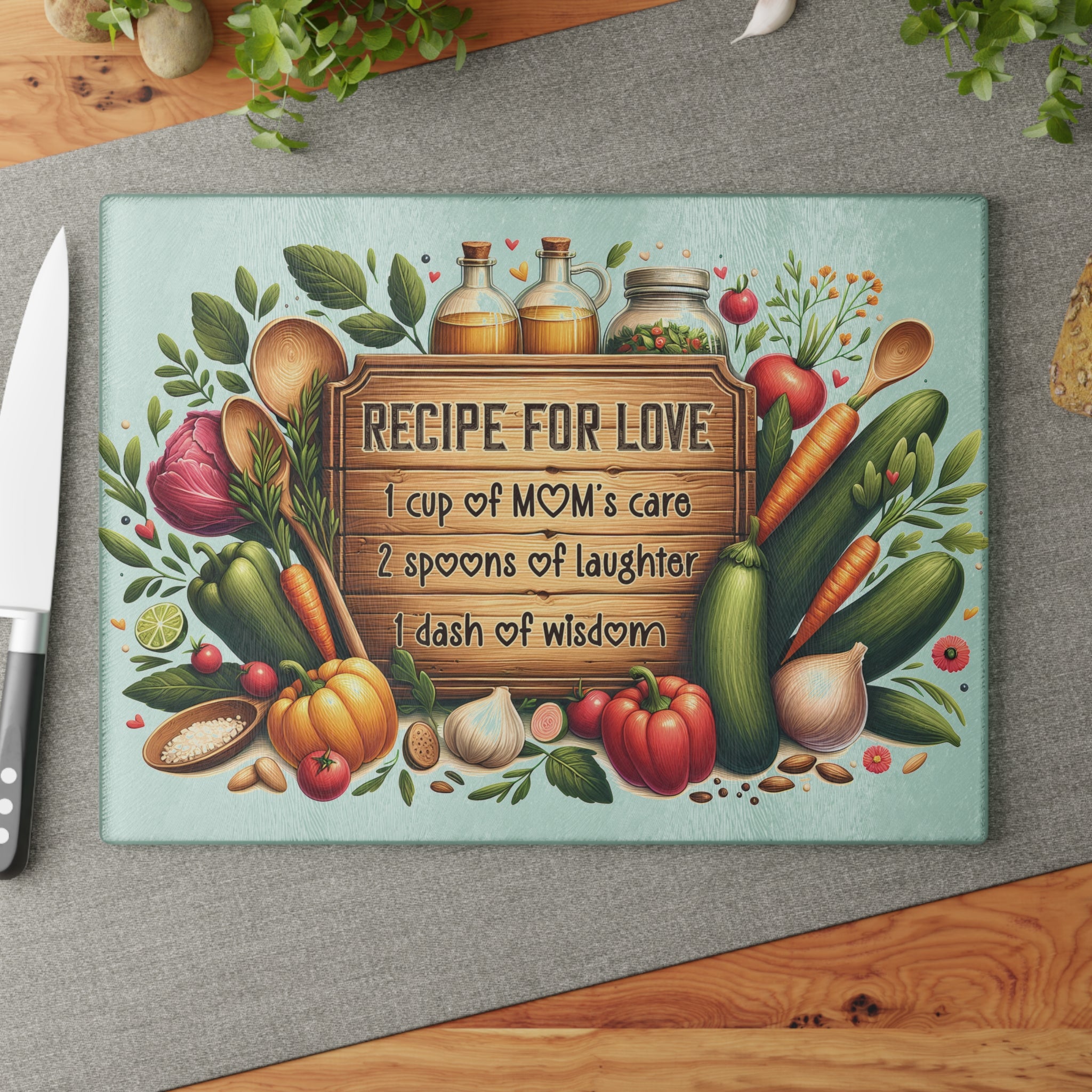 🍴 Recipe for Love Glass Cutting Board – A Sentimental Gift for Mom, Grandma, or the Heart of the Kitchen
