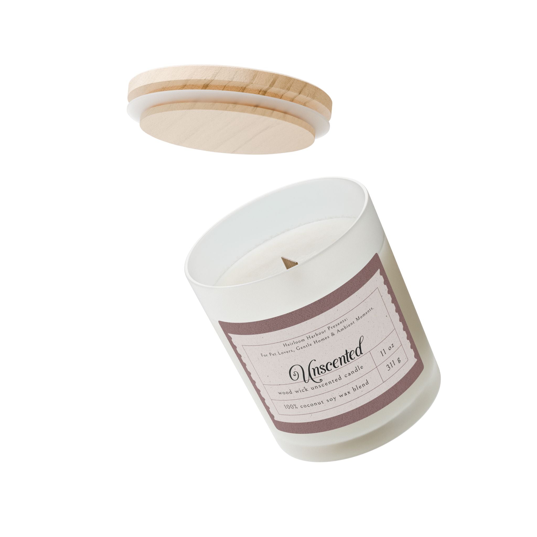 🕯️Unscented Wood Wick Candle – Pet Safe, Scent-Free Ambience | 11oz Soy Wax Gift