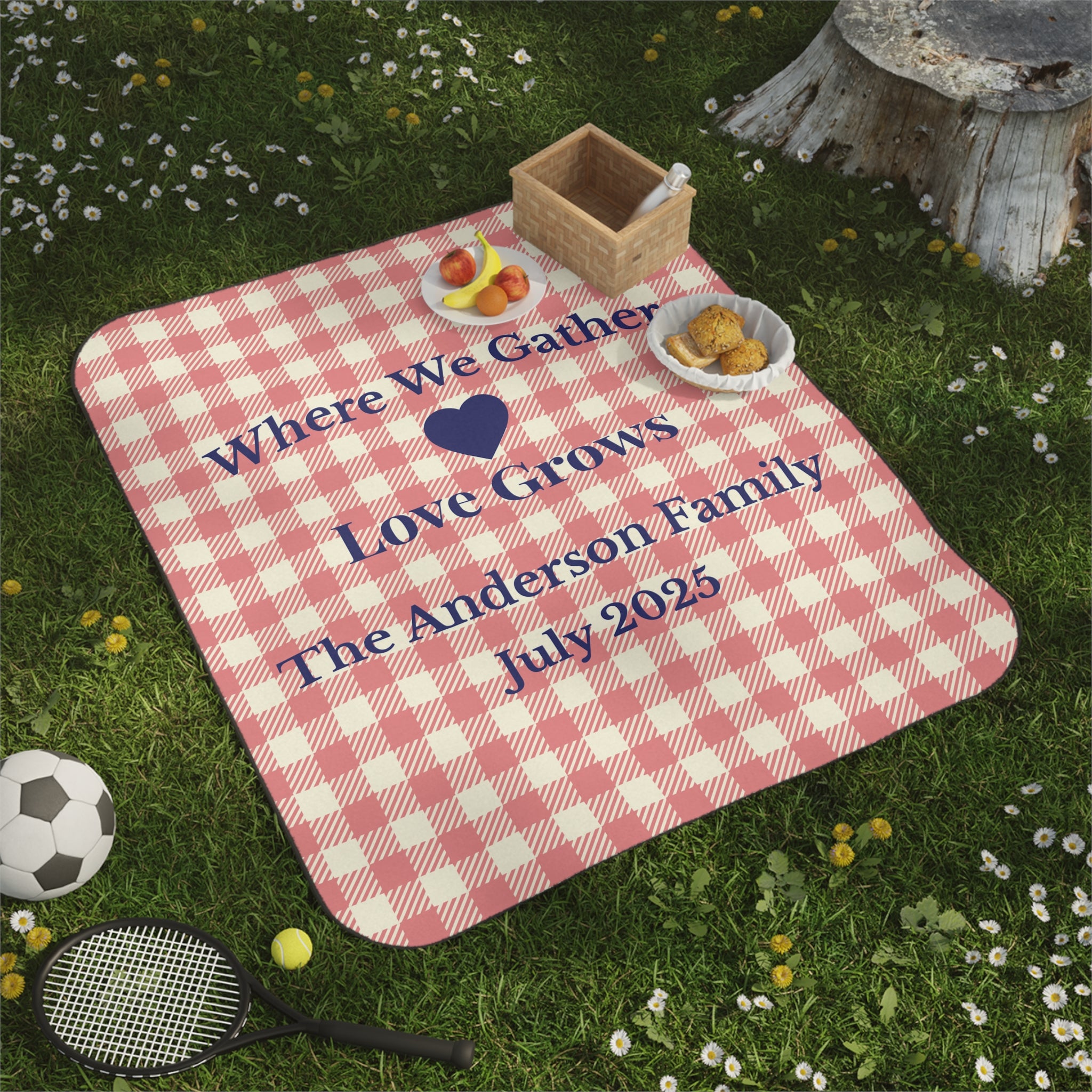 Custom Family Picnic Blanket – Personalized Gingham Outdoor Blanket for Reunions & Summer Gatherings