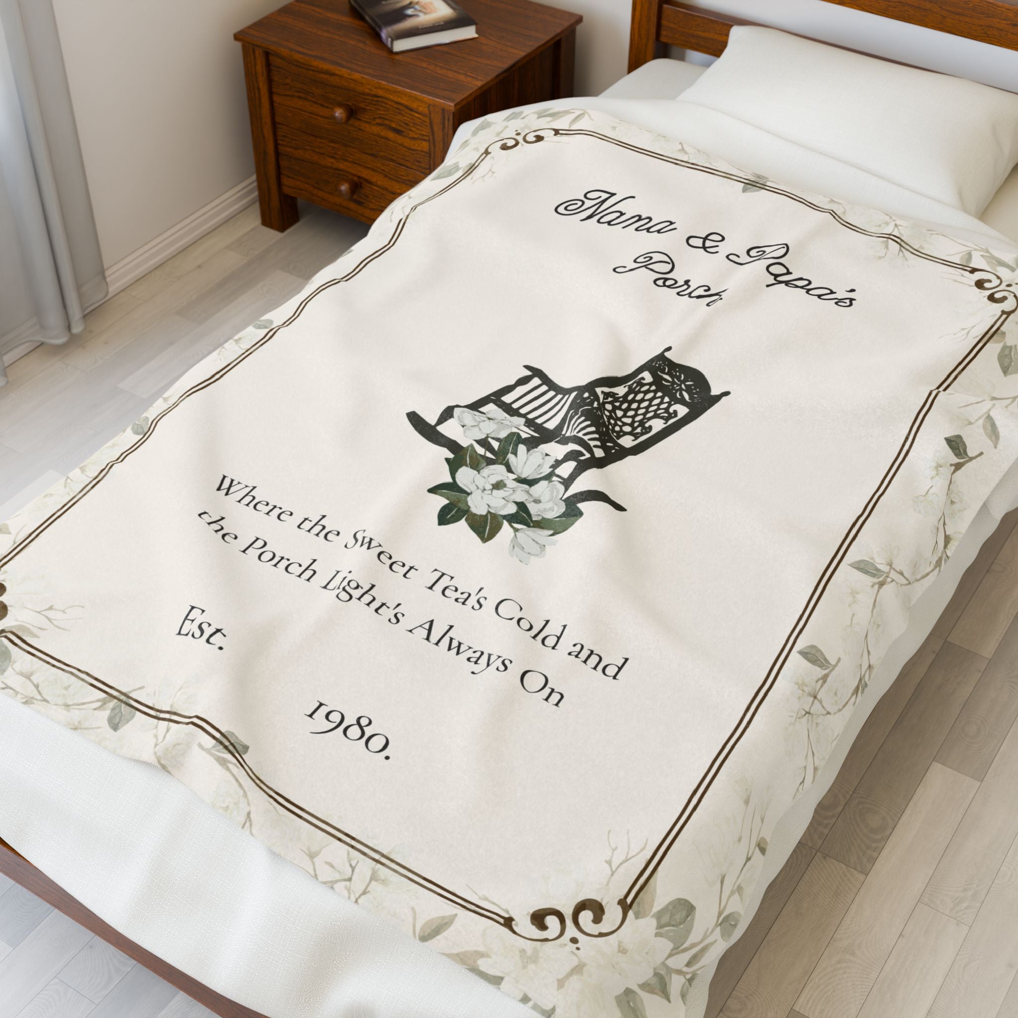 Personalized Rocking Chair Porch Blanket – “Where the Sweet Tea’s Cold” | Cozy Velveteen Throw for Nana, Papa, Grandparents | Southern Gift, 3 Sizes