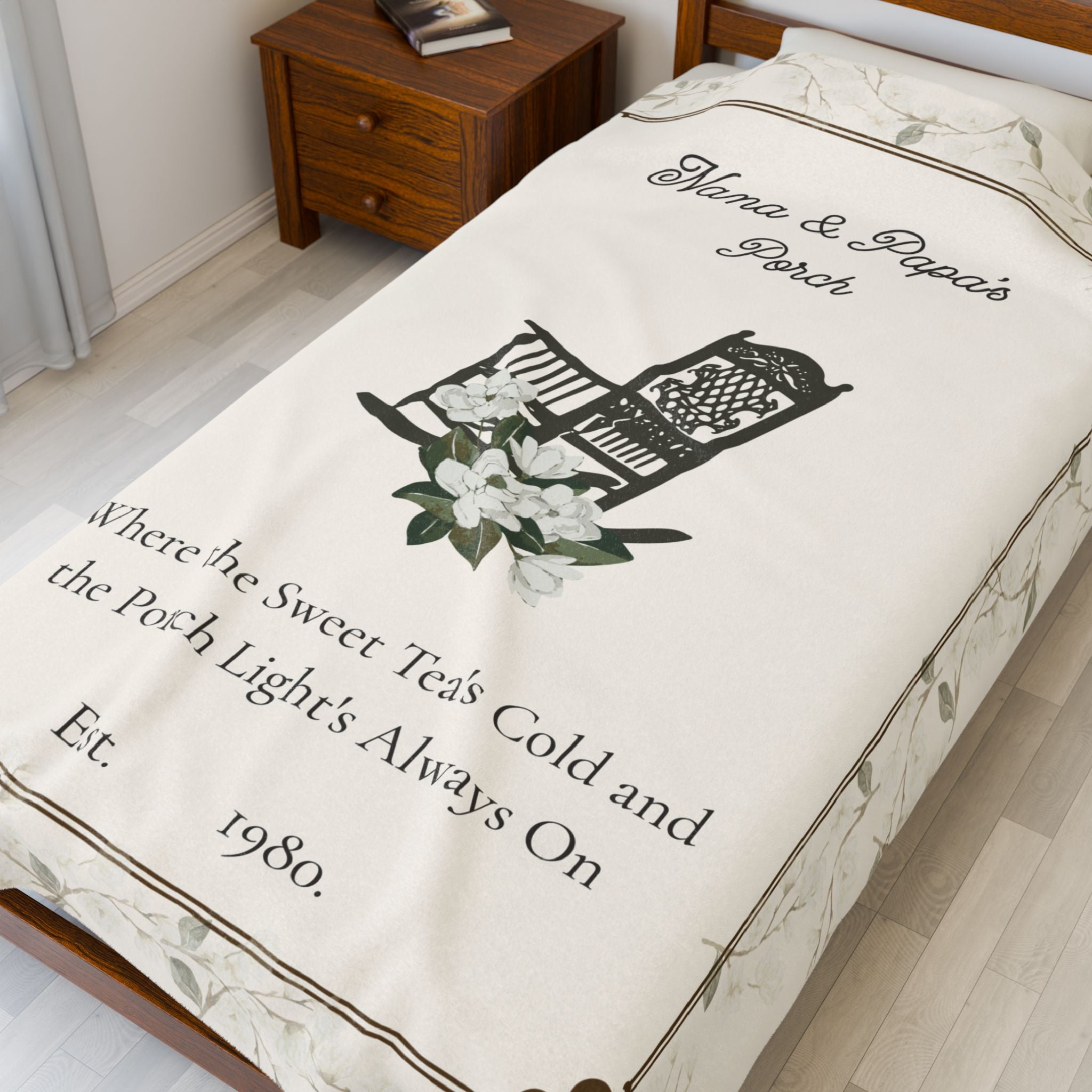 Personalized Rocking Chair Porch Blanket – “Where the Sweet Tea’s Cold” | Cozy Velveteen Throw for Nana, Papa, Grandparents | Southern Gift, 3 Sizes