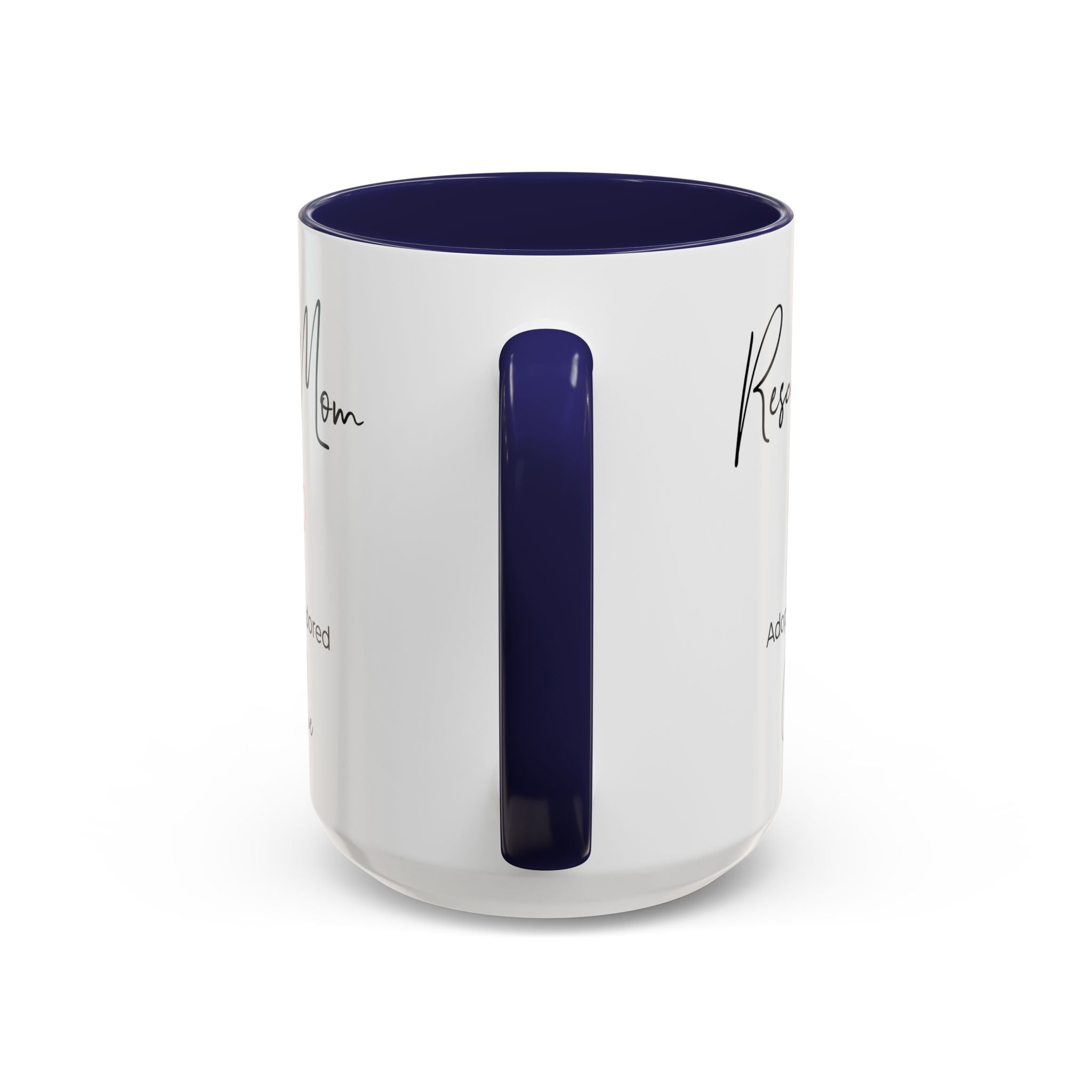 Rescue Mom Mug with Pet Name – Personalized Dog Lover Gift, Adopted & Adored, 15oz Accent Coffee Mug, Dishwasher Safe, USA Made
