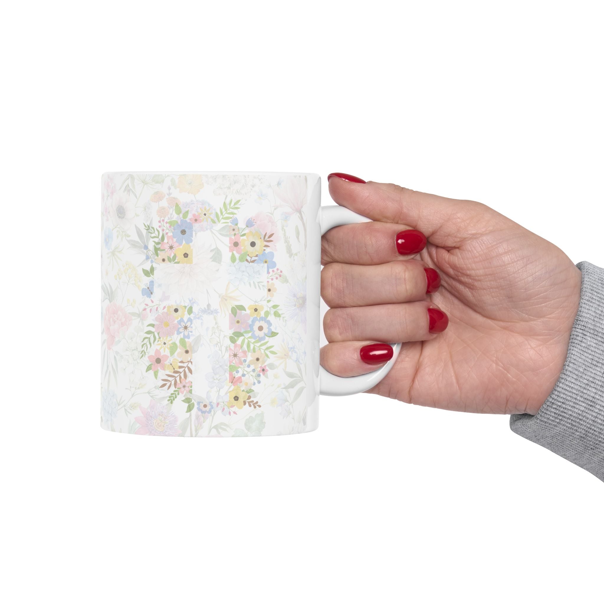 Grandma Mug – “Because of You” Floral Coffee Cup with Cross | Faith-Inspired Ceramic Gift, 11oz or 15oz cup