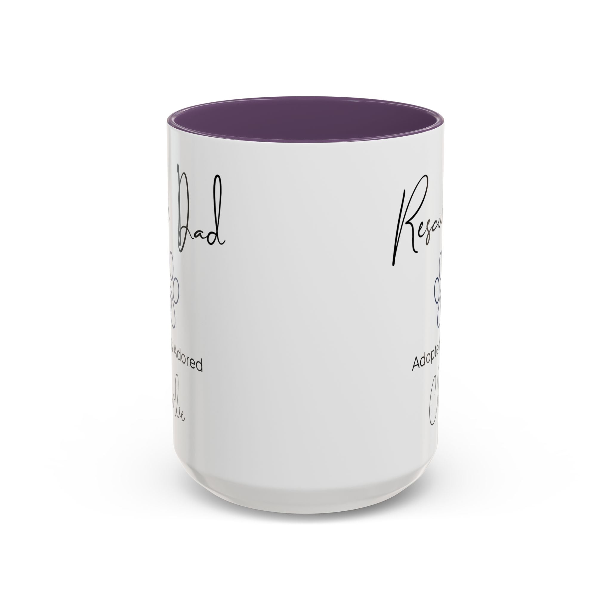 Rescue Dad Mug with Pet Name – Personalized Dog Lover Gift, Adopted & Adored, 15oz Accent Coffee Mug, Dishwasher Safe, USA Made