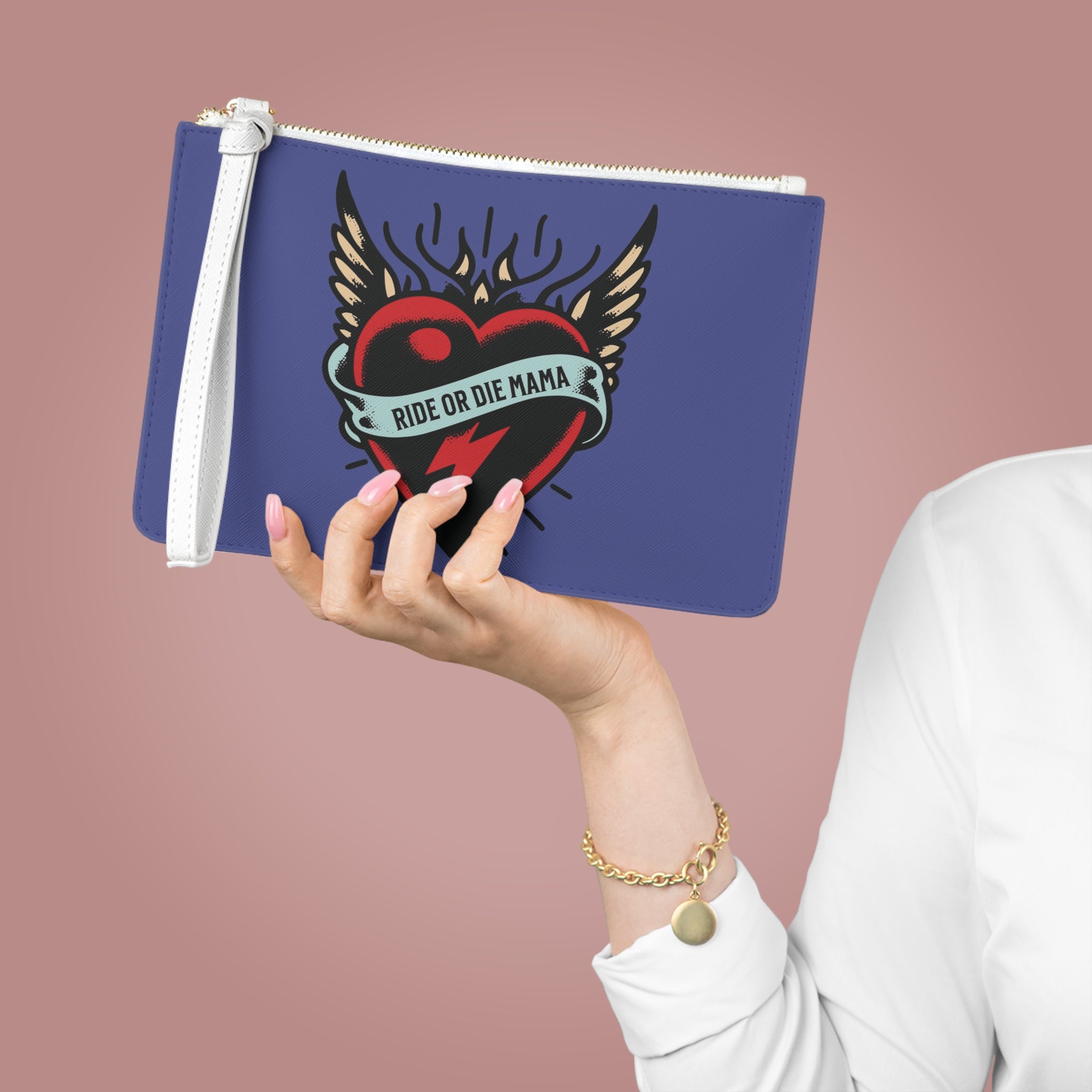 🖤 Ride or Die Mama Clutch – Tattoo-Inspired Custom Year Wristlet | Bold Gift for Badass Moms