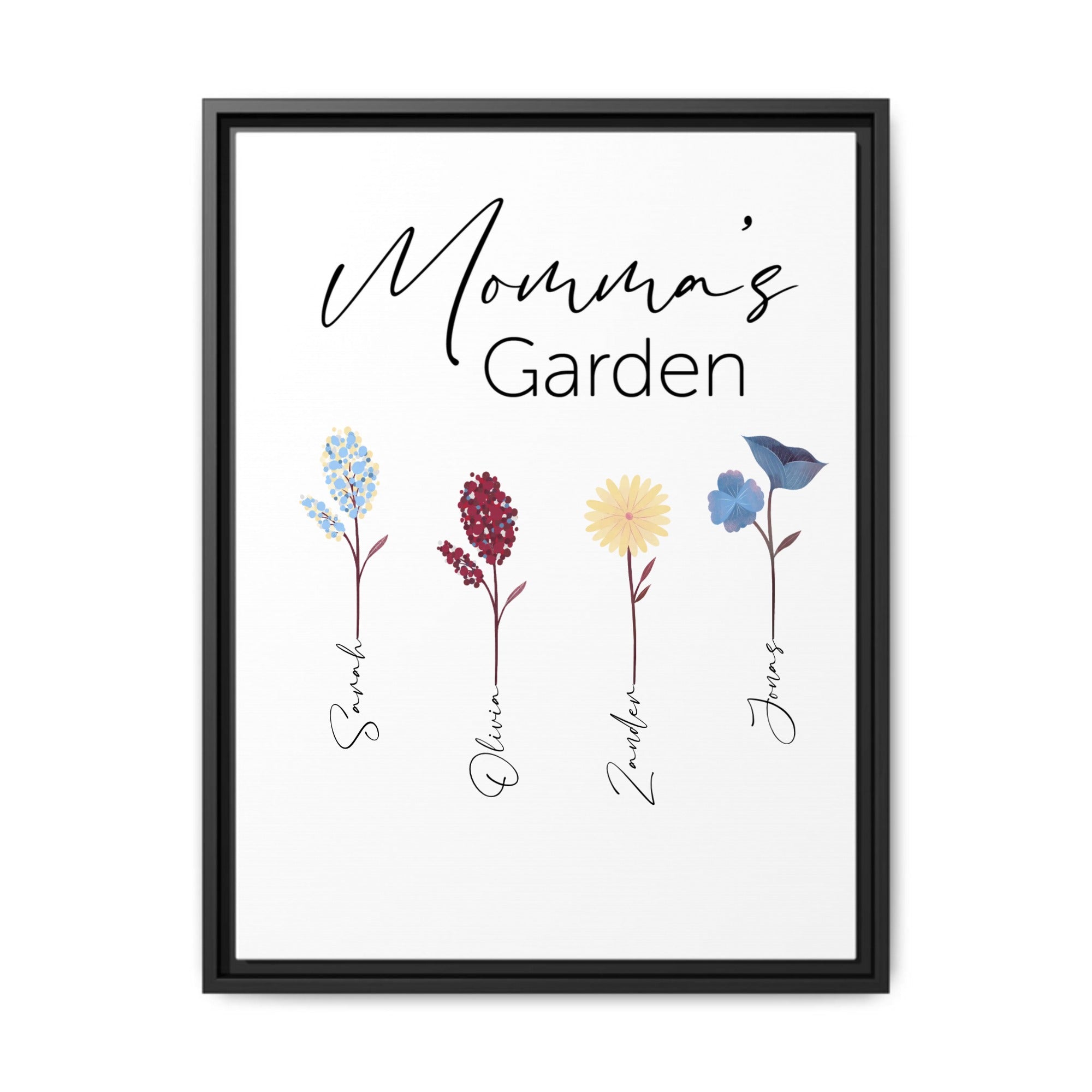 Personalized “Momma’s Garden” Floral Name Canvas – Custom Framed Wall Art Gift for Mom or Grandma