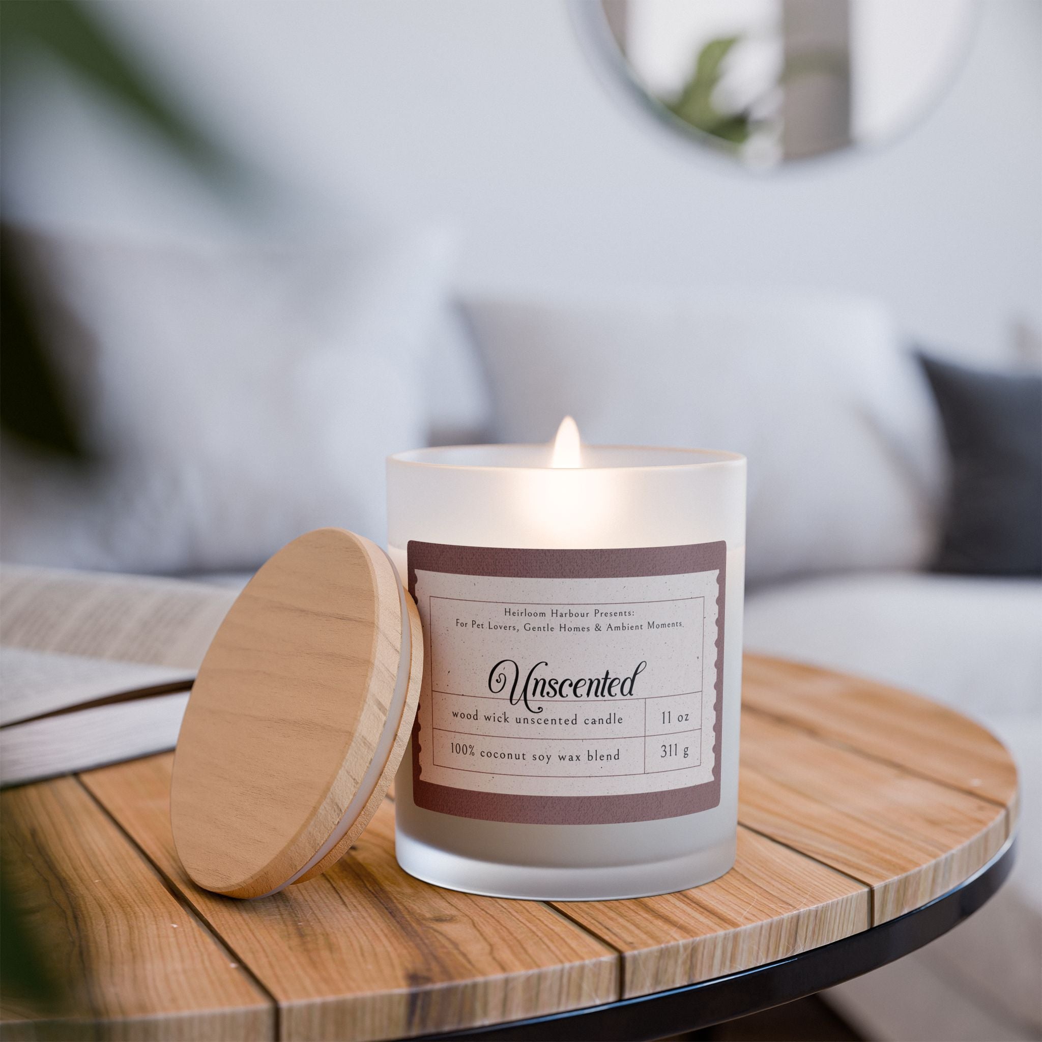 🕯️Unscented Wood Wick Candle – Pet Safe, Scent-Free Ambience | 11oz Soy Wax Gift