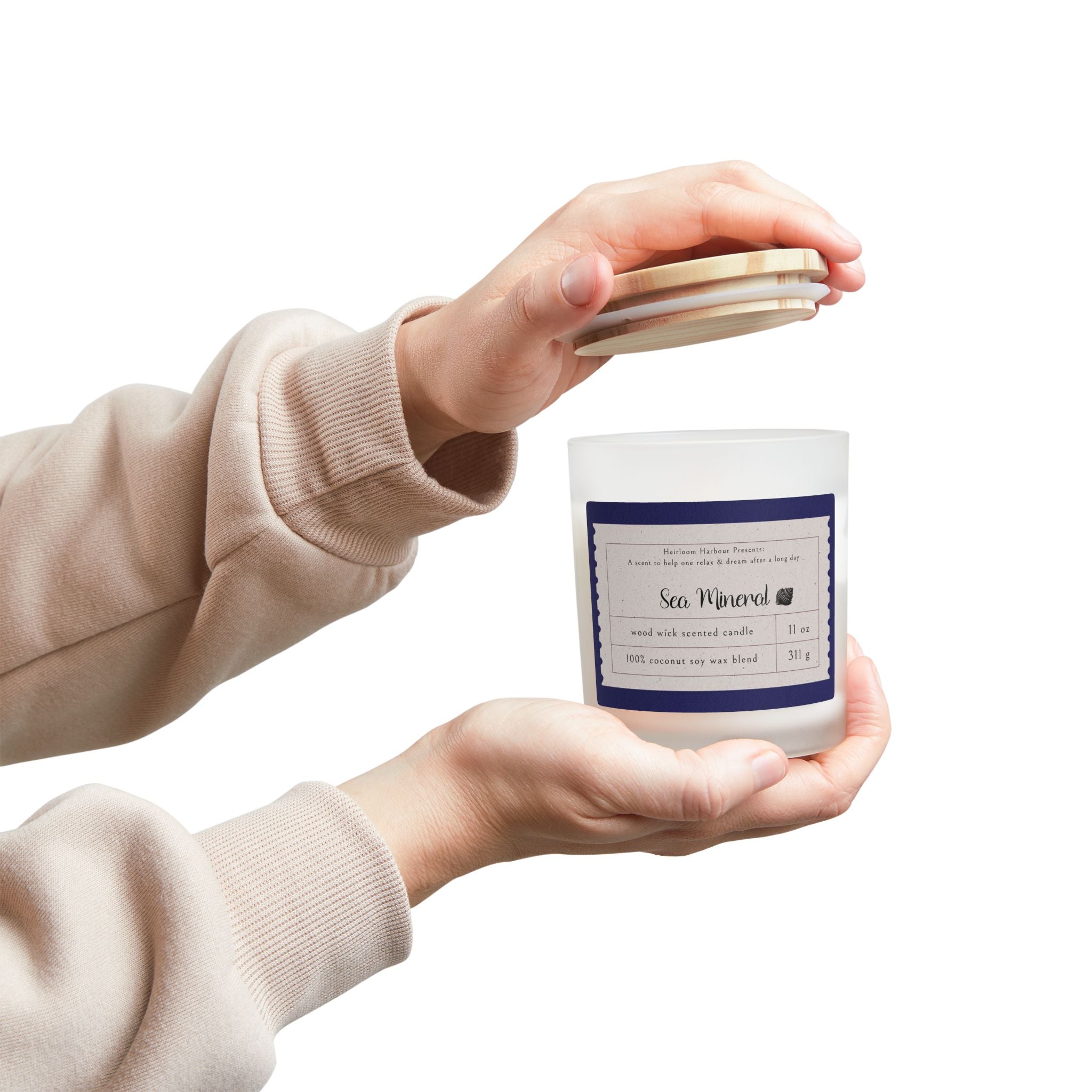 🌊 Sea Mineral Wood Wick Candle – 11oz Coconut Soy Scented Gift | Relaxing Spa-Inspired Aroma