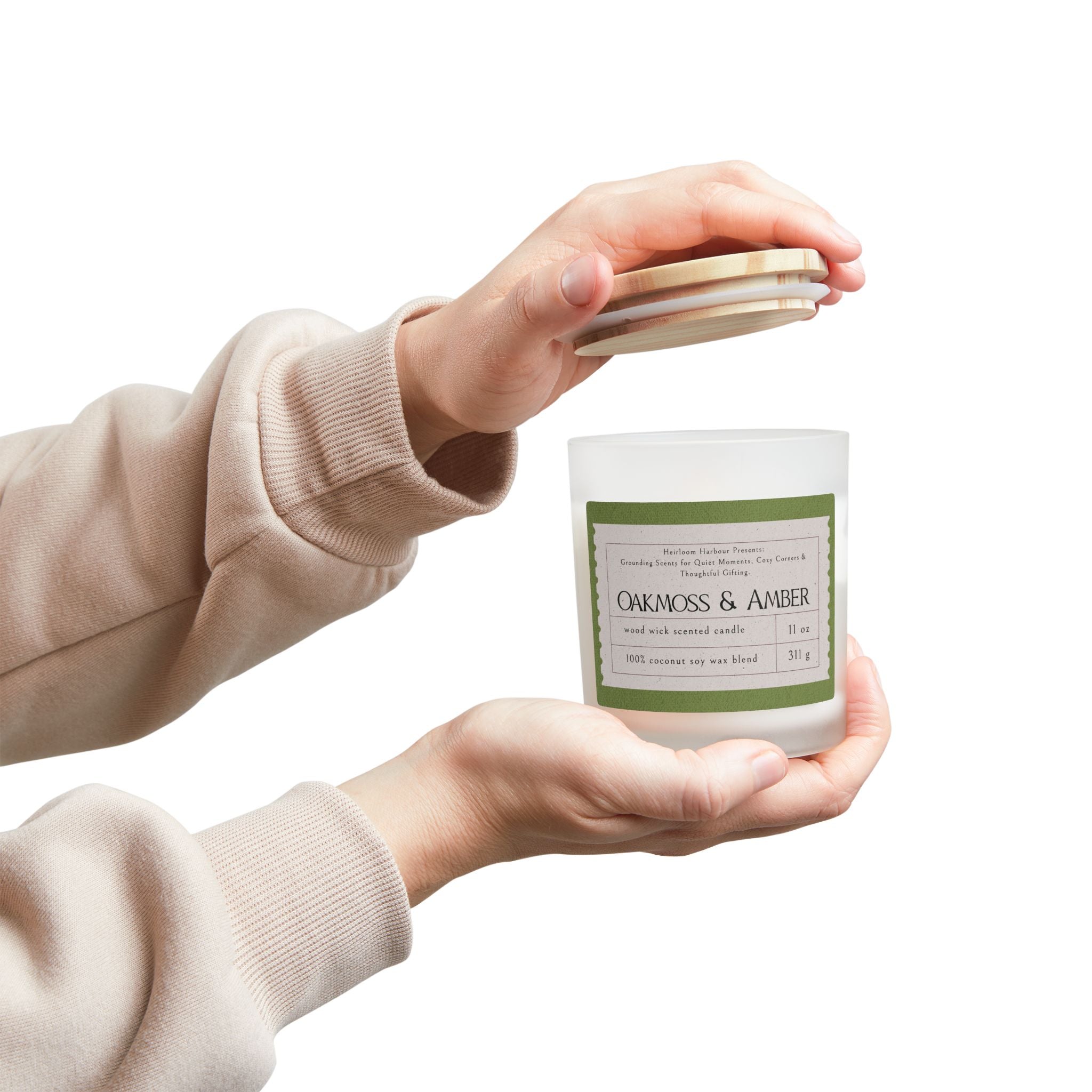 🌿Oakmoss & Amber Wood Wick Candle – Earthy Soy Wax Gift for Him or Her | 11oz