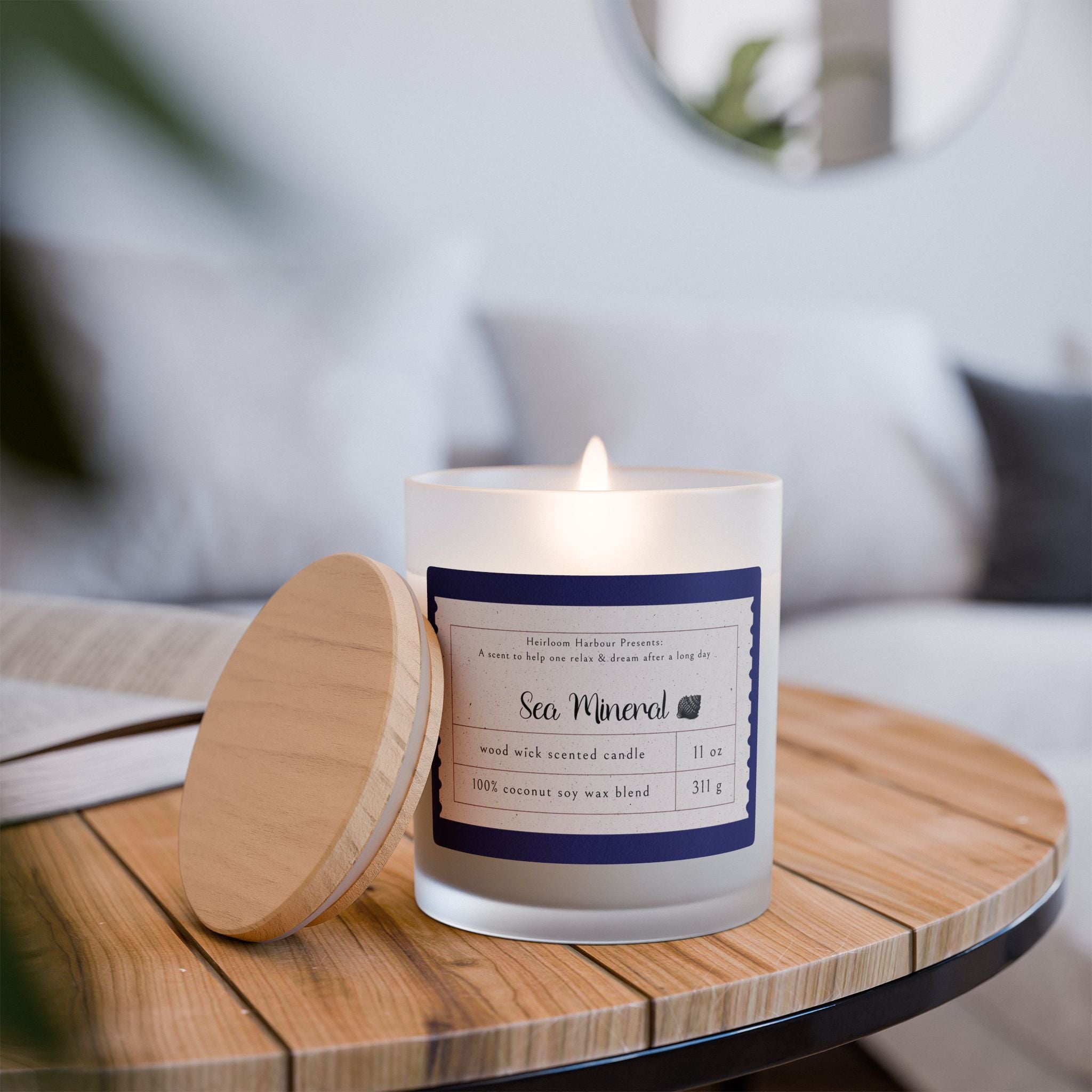 🌊 Sea Mineral Wood Wick Candle – 11oz Coconut Soy Scented Gift | Relaxing Spa-Inspired Aroma