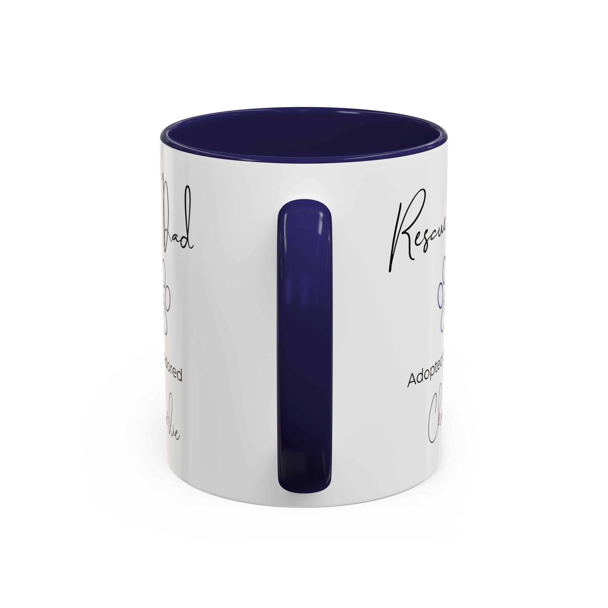 Rescue Dad Mug with Pet Name – Personalized Dog Lover Gift, Adopted & Adored, 15oz Accent Coffee Mug, Dishwasher Safe, USA Made