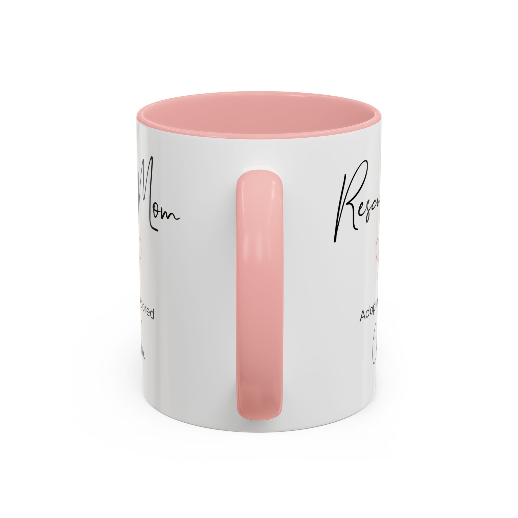 Rescue Mom Mug with Pet Name – Personalized Dog Lover Gift, Adopted & Adored, 15oz Accent Coffee Mug, Dishwasher Safe, USA Made