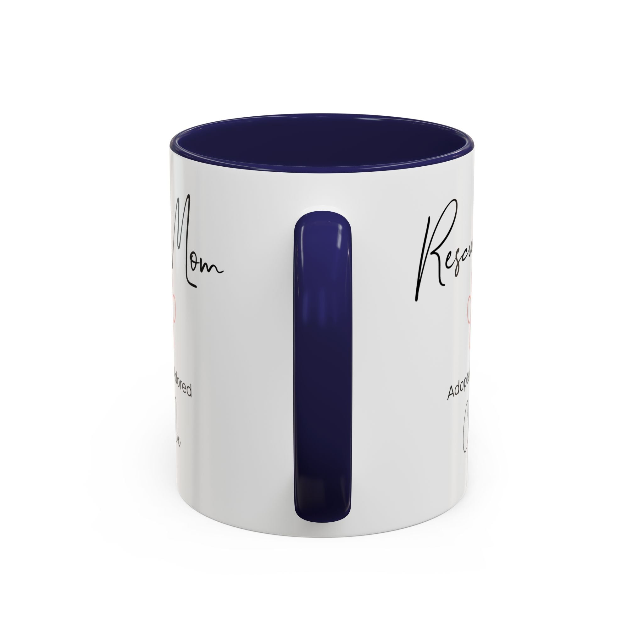 Rescue Mom Mug with Pet Name – Personalized Dog Lover Gift, Adopted & Adored, 15oz Accent Coffee Mug, Dishwasher Safe, USA Made