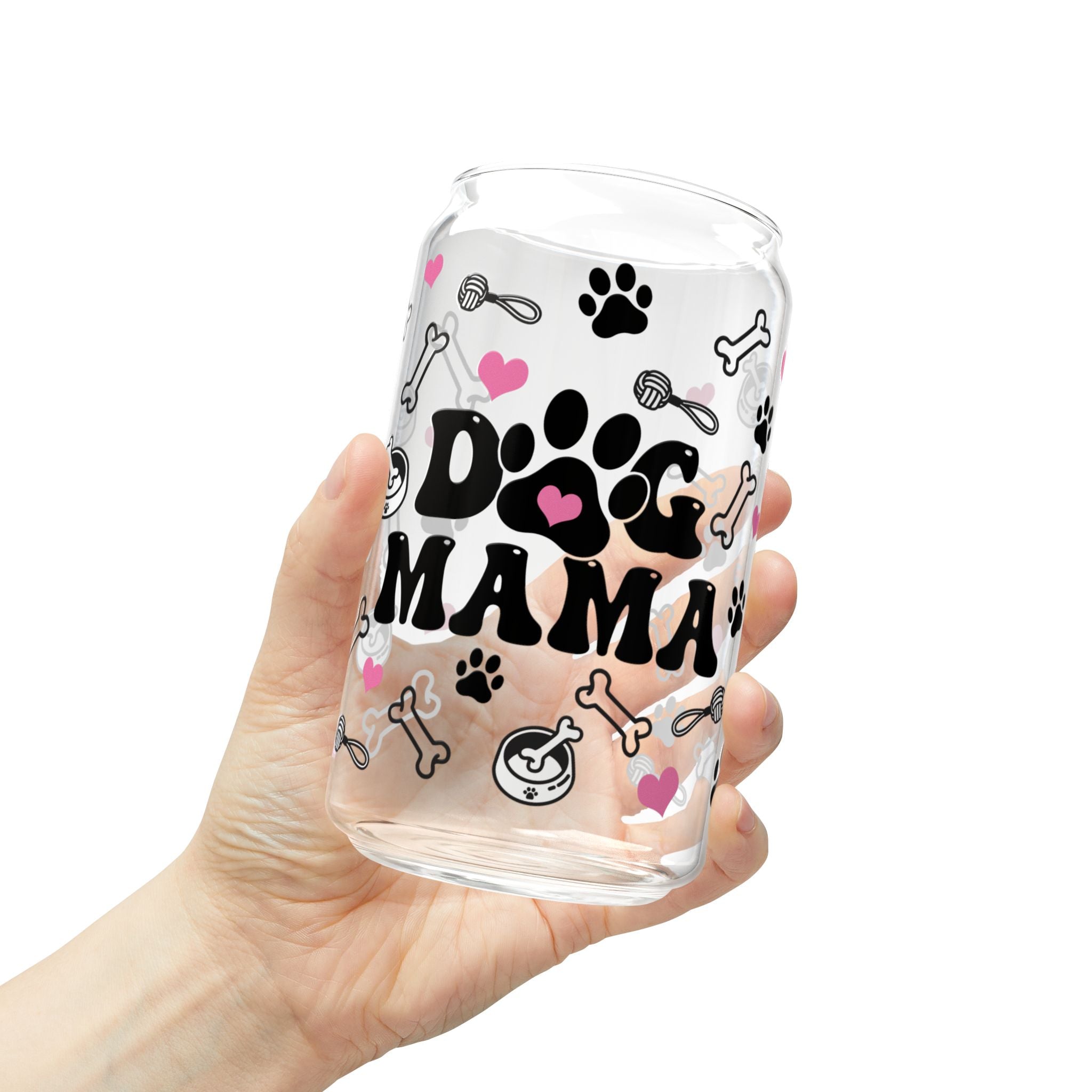 ๐พ Dog Mama Glass Tumbler โ 16oz Reusable Eco-Friendly Cup with Bamboo Lid & Straw