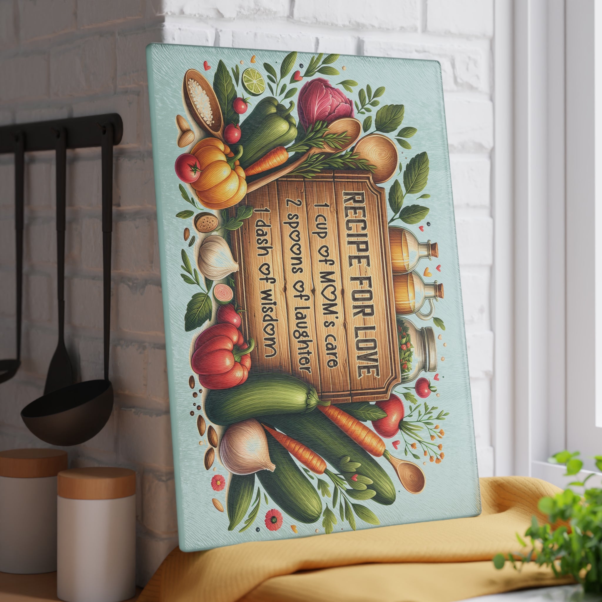 🍴 Recipe for Love Glass Cutting Board – A Sentimental Gift for Mom, Grandma, or the Heart of the Kitchen