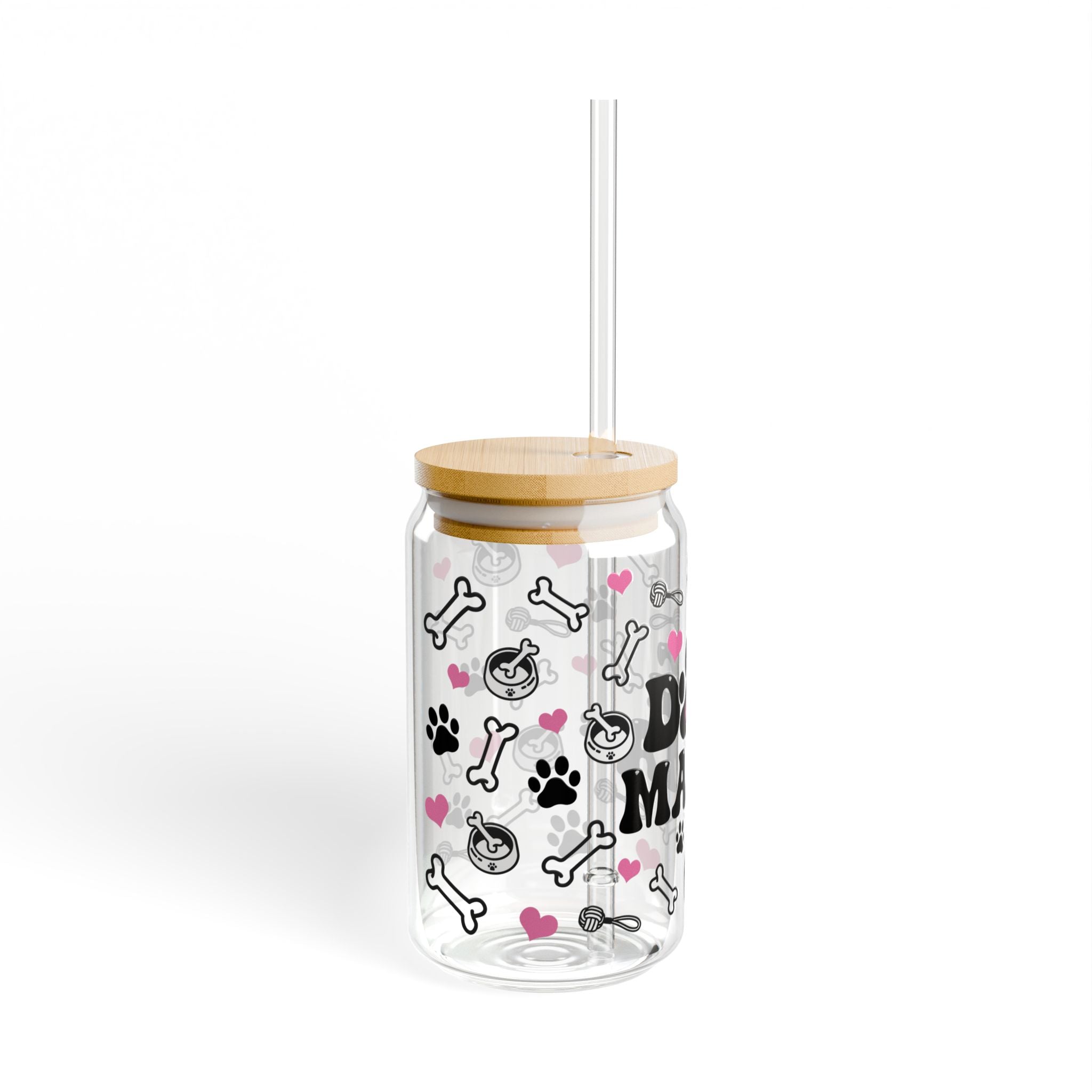 ๐พ Dog Mama Glass Tumbler โ 16oz Reusable Eco-Friendly Cup with Bamboo Lid & Straw