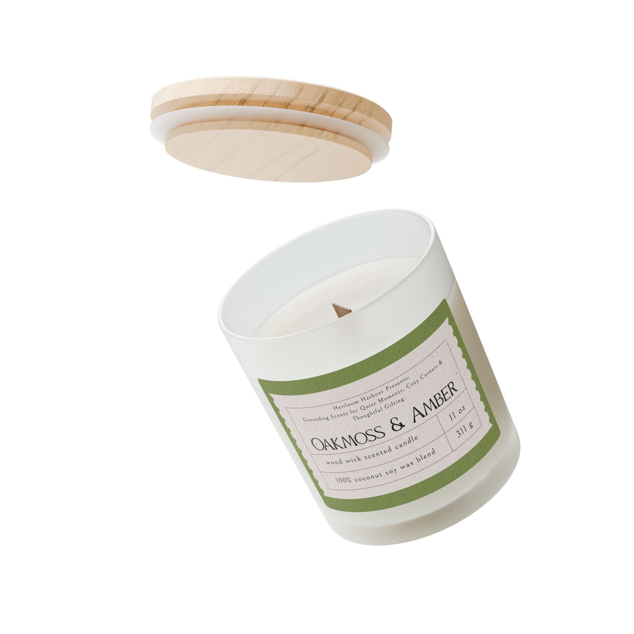 🌿Oakmoss & Amber Wood Wick Candle – Earthy Soy Wax Gift for Him or Her | 11oz