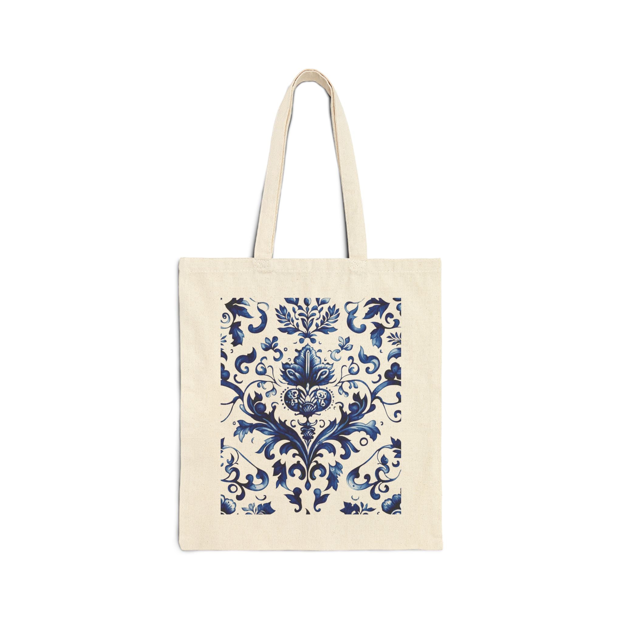 💼 This Lady Knows the Hustle – Blue Chinoiserie Floral Cotton Canvas Tote | Elegant Double-Sided Bag for On-the-Go Women