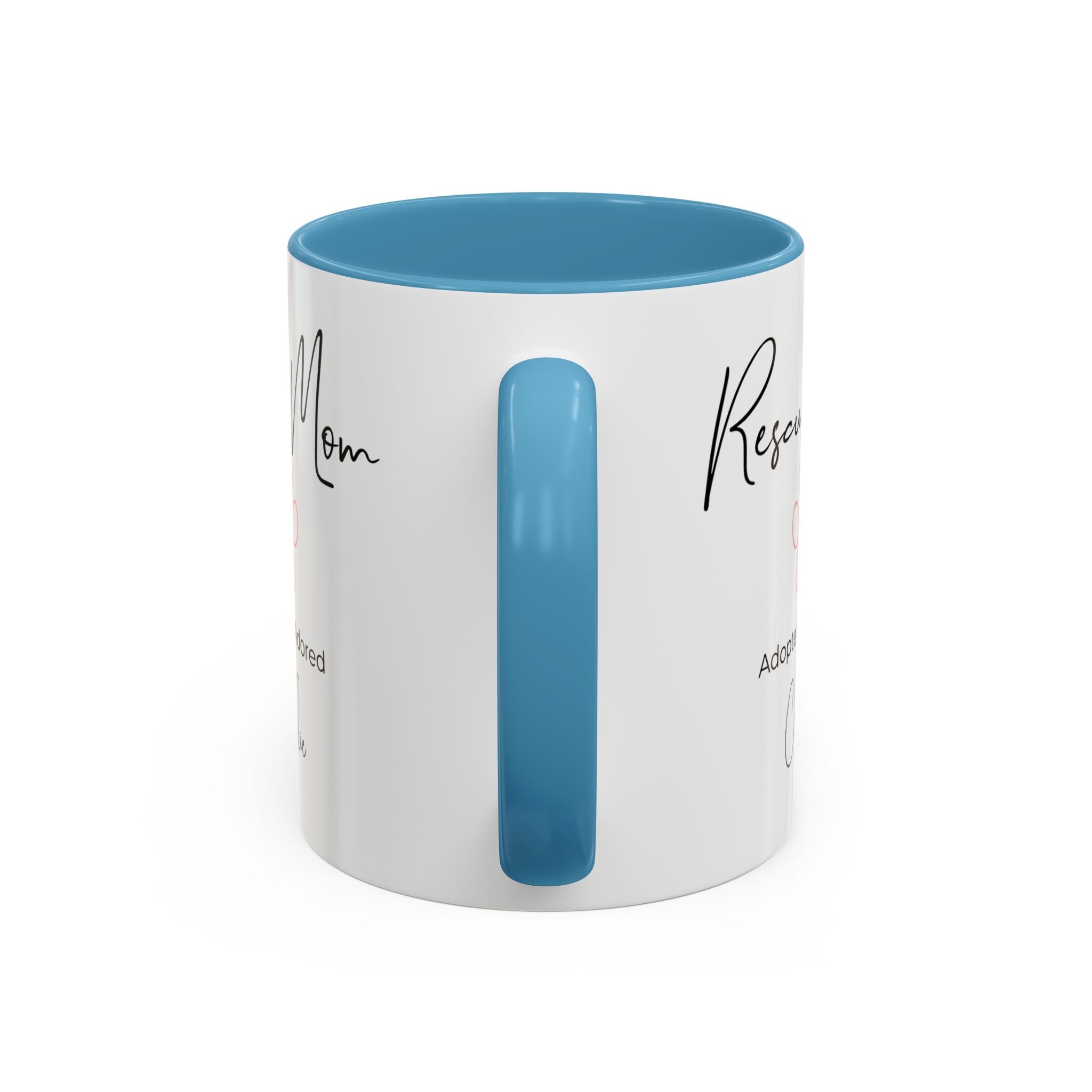Rescue Mom Mug with Pet Name – Personalized Dog Lover Gift, Adopted & Adored, 15oz Accent Coffee Mug, Dishwasher Safe, USA Made