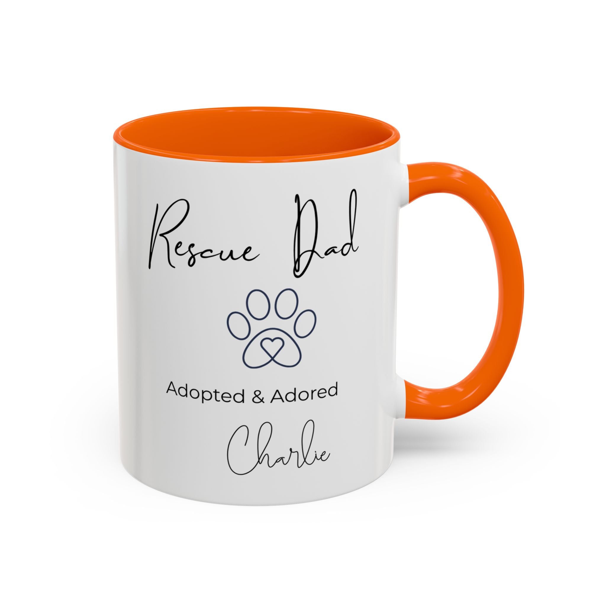 Rescue Dad Mug with Pet Name – Personalized Dog Lover Gift, Adopted & Adored, 15oz Accent Coffee Mug, Dishwasher Safe, USA Made