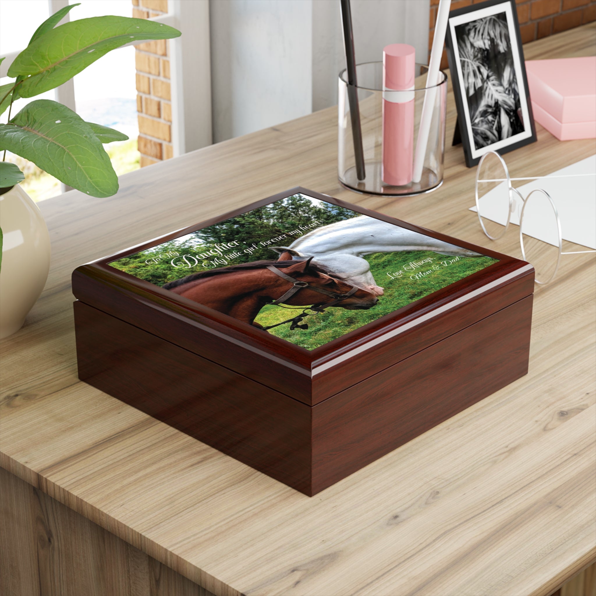 🐴 To My Daughter – Horse-Themed Jewelry Box | “My Little Girl, Forever in My Heart” Keepsake Gift