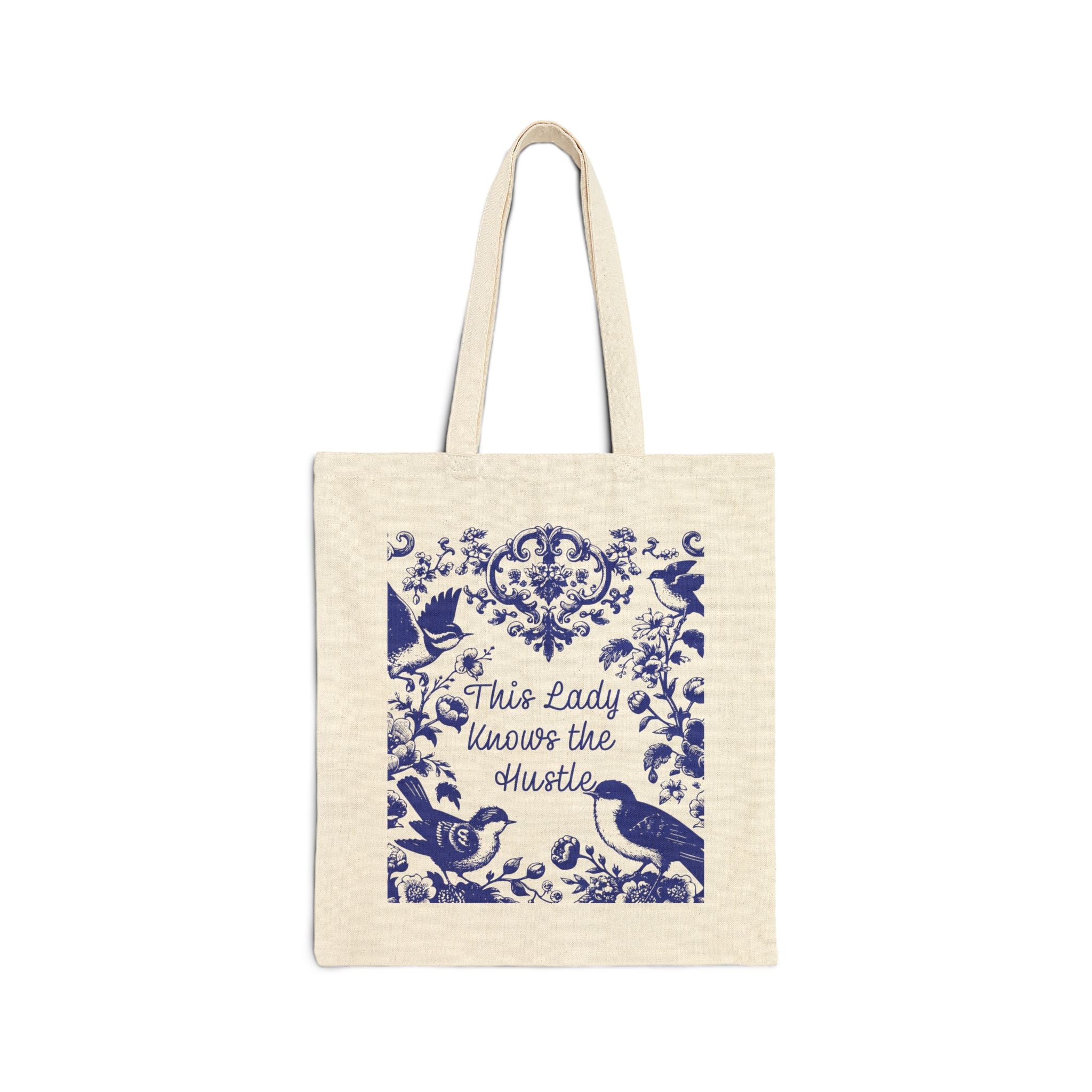 💼 This Lady Knows the Hustle – Blue Chinoiserie Floral Cotton Canvas Tote | Elegant Double-Sided Bag for On-the-Go Women
