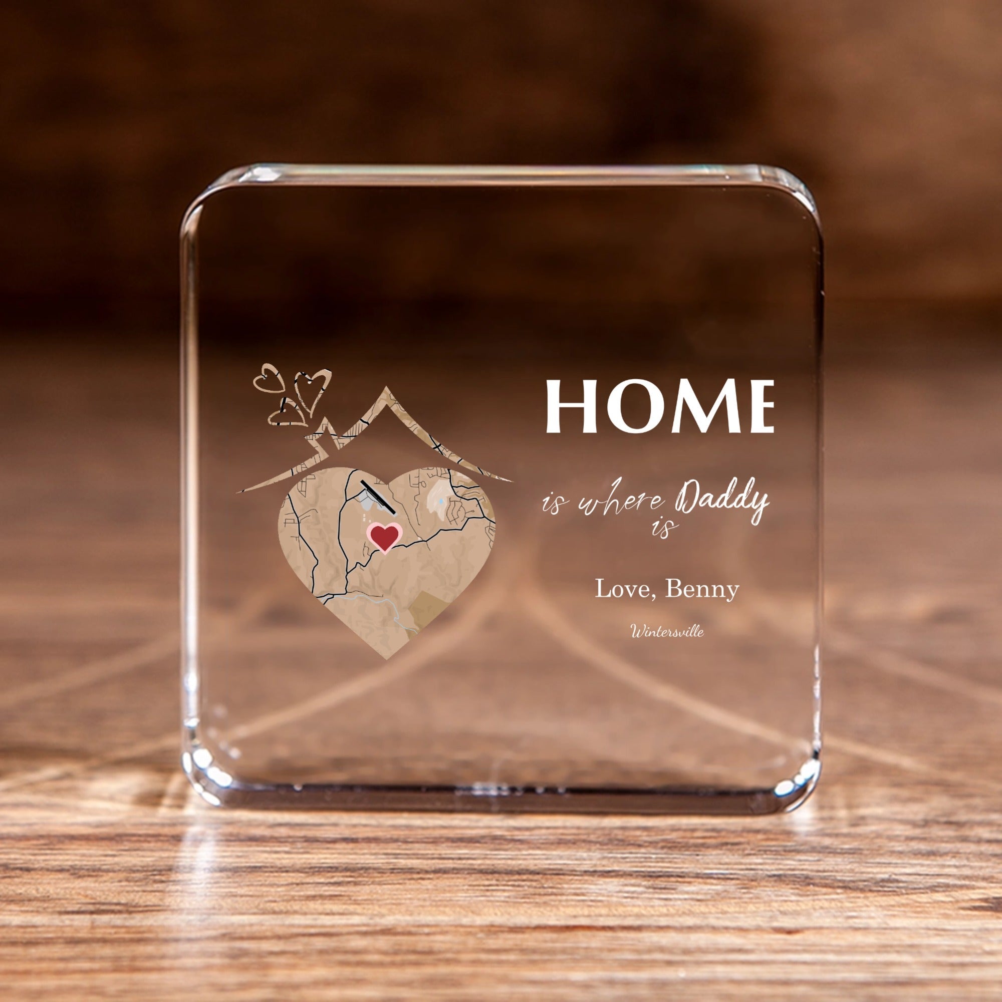 🏡 Personalized “Home Is Where” Custom Map Crystal Block – Gift for Dad, Mom, or Loved Ones