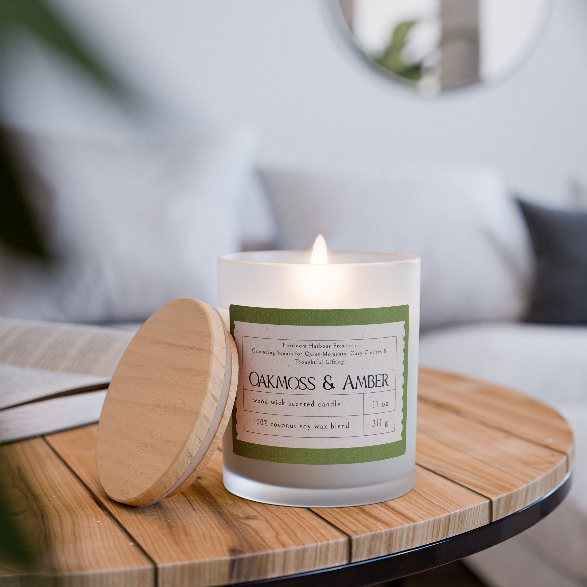 🌿Oakmoss & Amber Wood Wick Candle – Earthy Soy Wax Gift for Him or Her | 11oz