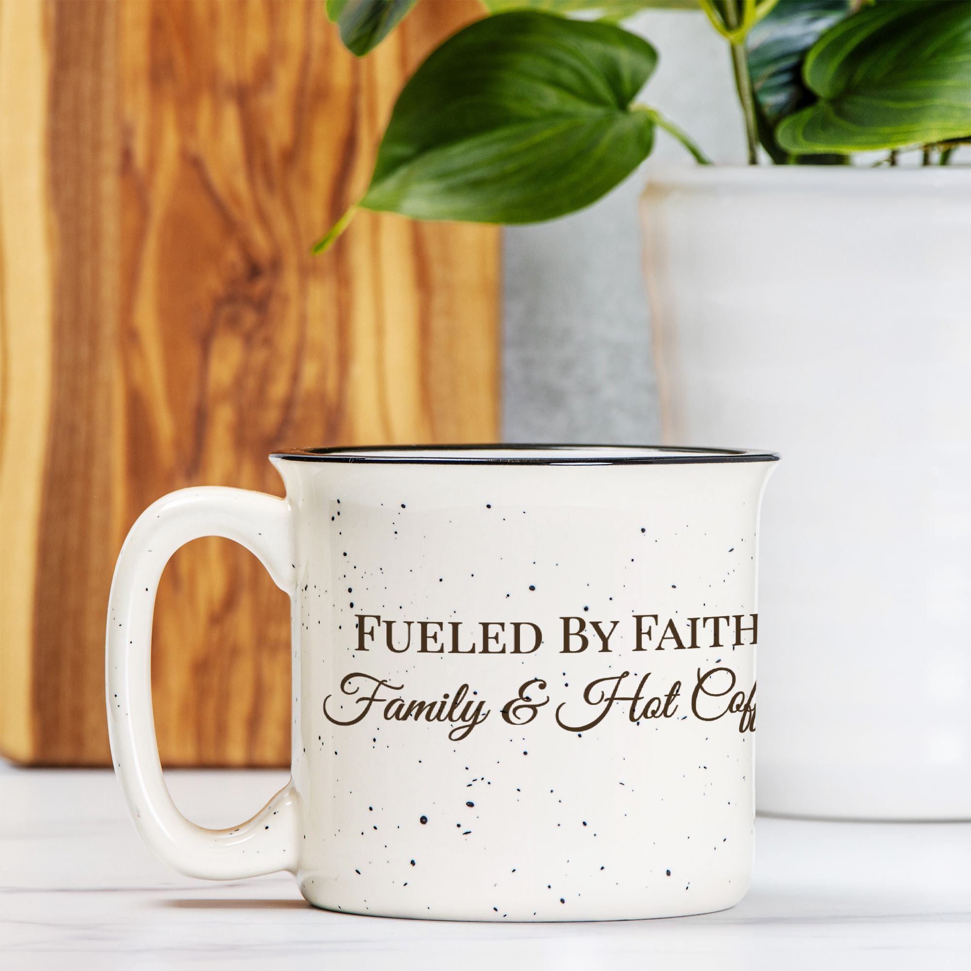 Fueled by Faith, Family & Hot Coffee – Personalized Speckled Ceramic Mug