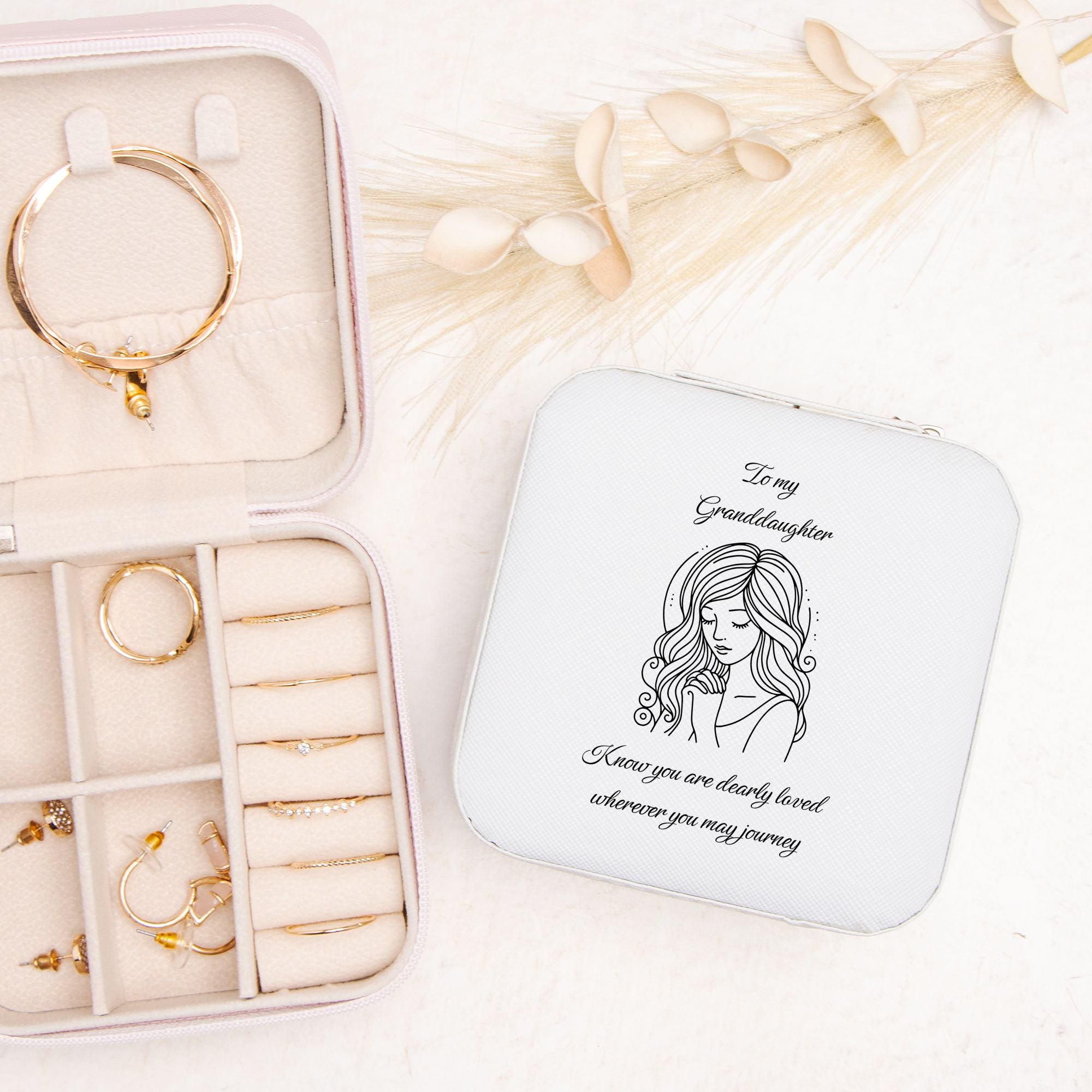 🌟 To My Granddaughter – Travel Prayer Jewelry Case | “Know You Are Dearly Loved” Keepsake Organizer