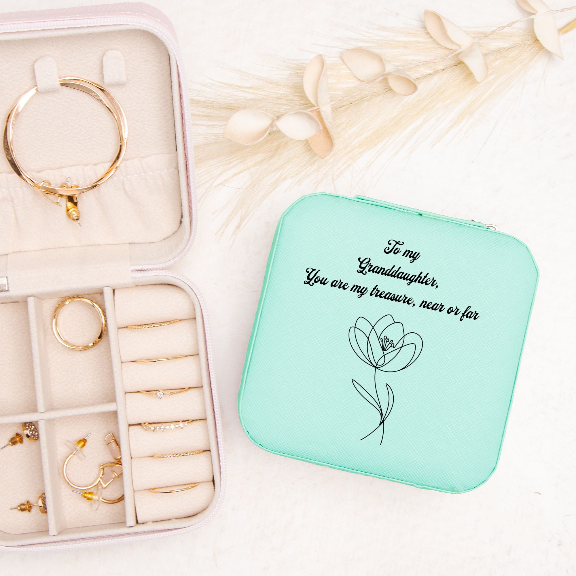 💖 To My Granddaughter – “You Are My Treasure” Jewelry Travel Case | Sentimental Faux Leather Keepsake