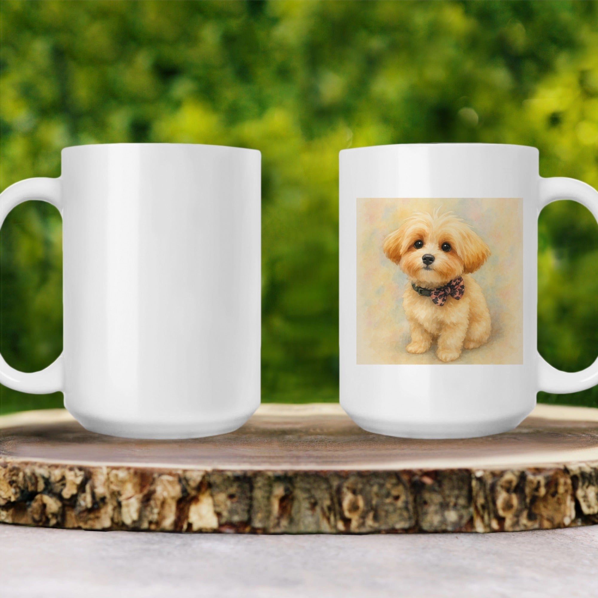 Custom Watercolor Portrait Mug – 15oz Personalized Ceramic Coffee Cup, Pet or Family Photo Gift