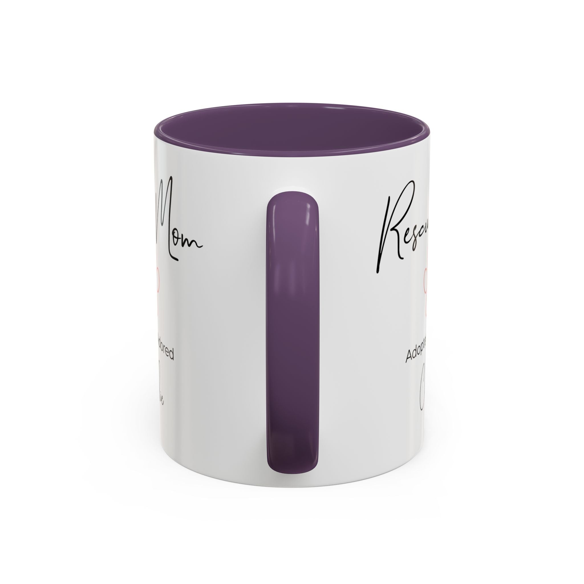 Rescue Mom Mug with Pet Name – Personalized Dog Lover Gift, Adopted & Adored, 15oz Accent Coffee Mug, Dishwasher Safe, USA Made