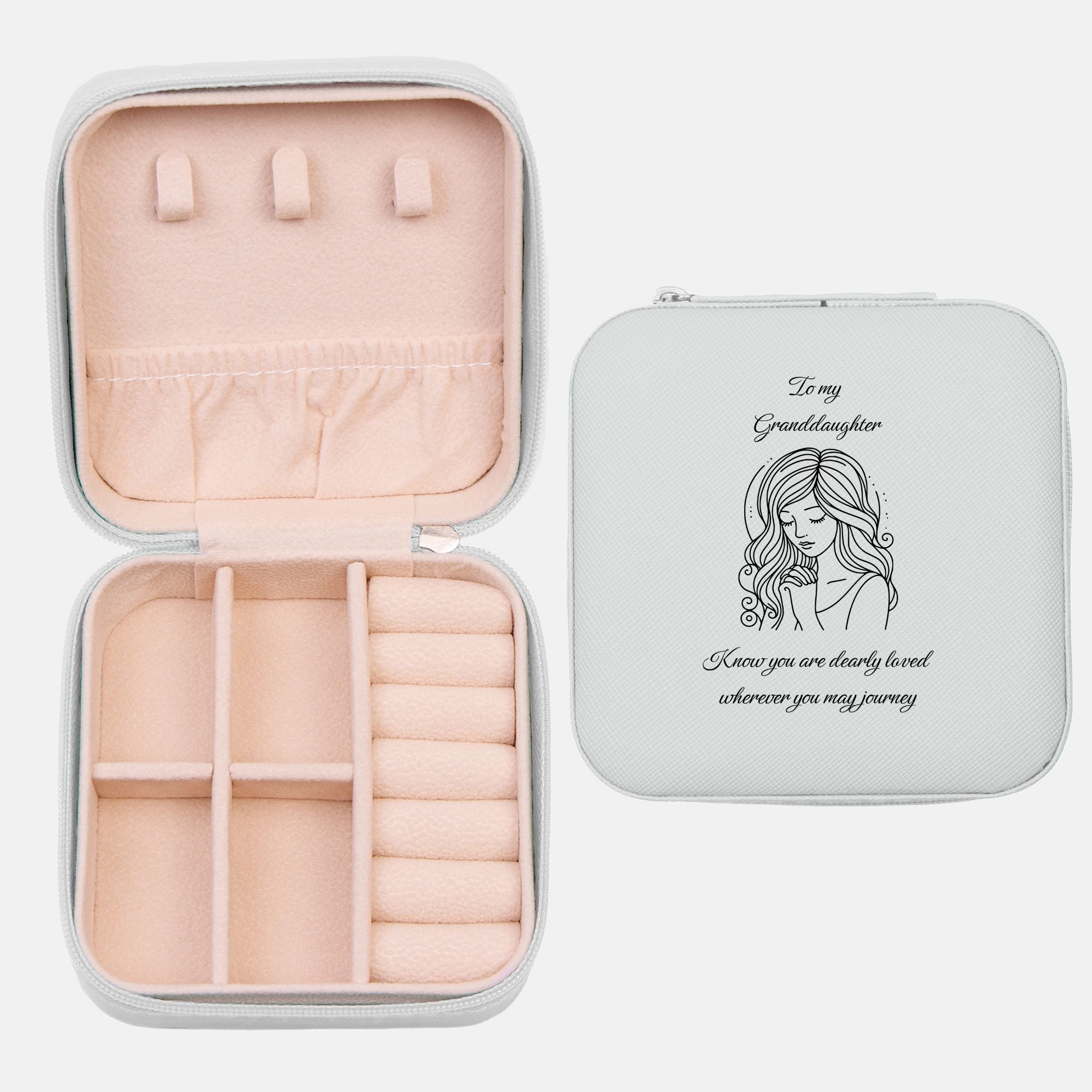 🌟 To My Granddaughter – Travel Prayer Jewelry Case | “Know You Are Dearly Loved” Keepsake Organizer