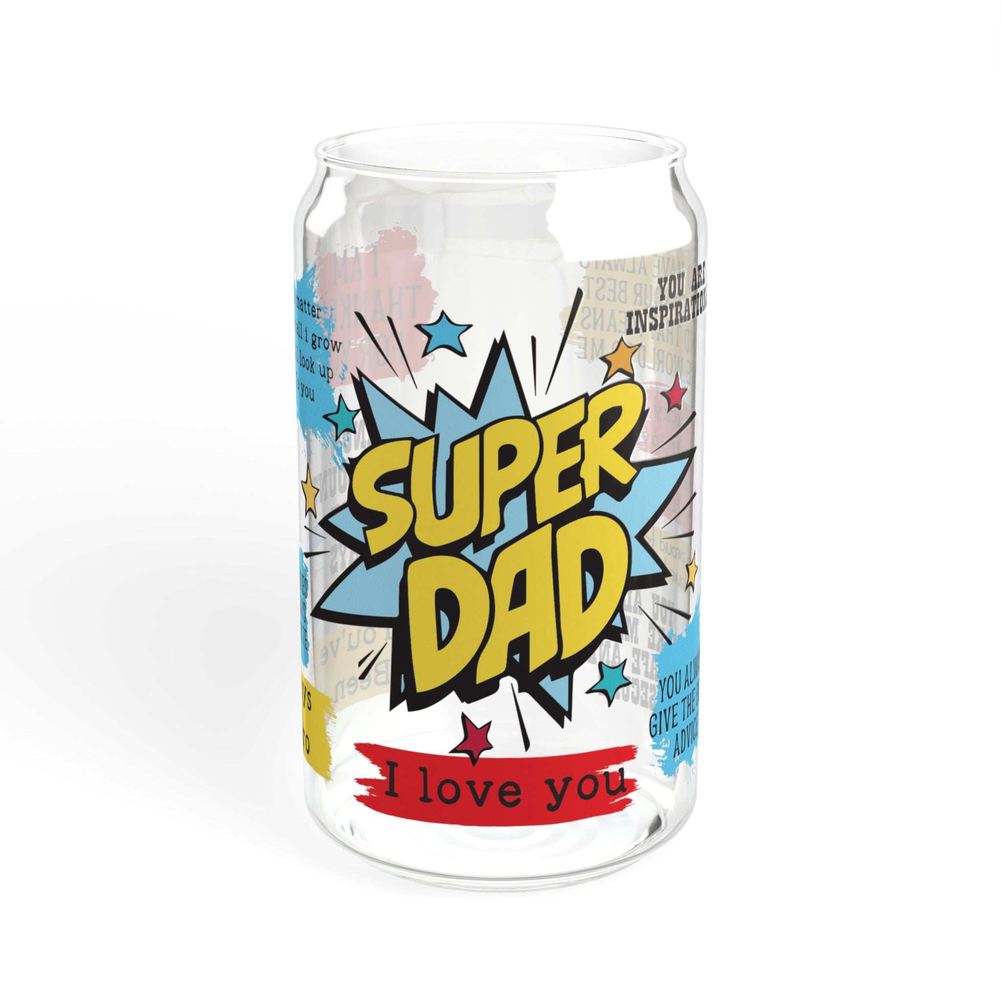 💙 Super Dad Glass Tumbler – 16oz Eco-Friendly Reusable Cup with Bamboo Lid