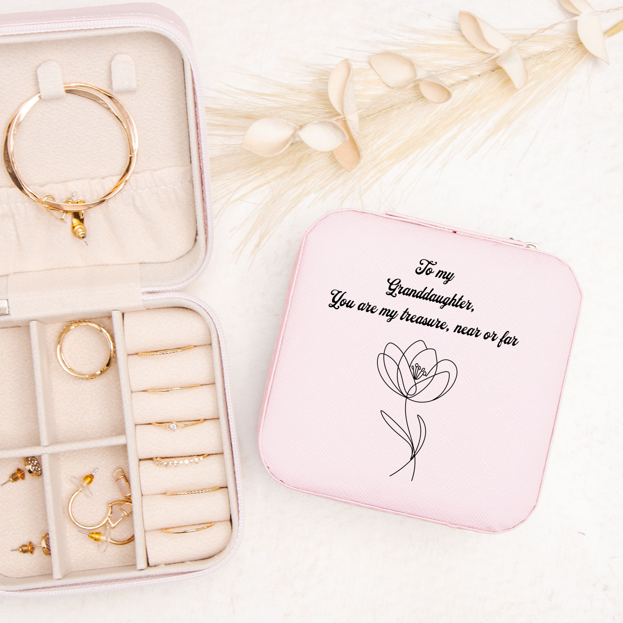 💖 To My Granddaughter – “You Are My Treasure” Jewelry Travel Case | Sentimental Faux Leather Keepsake