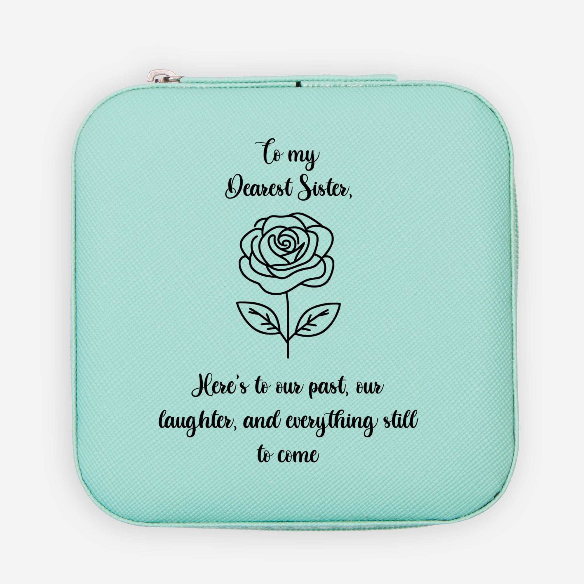 💞 To My Sister – “Here’s to Our Past” Jewelry Travel Case | Compact Faux Leather Organizer