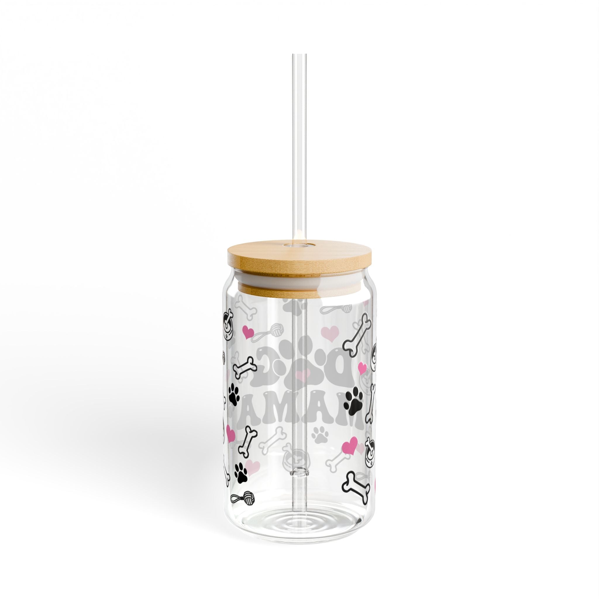 ๐พ Dog Mama Glass Tumbler โ 16oz Reusable Eco-Friendly Cup with Bamboo Lid & Straw