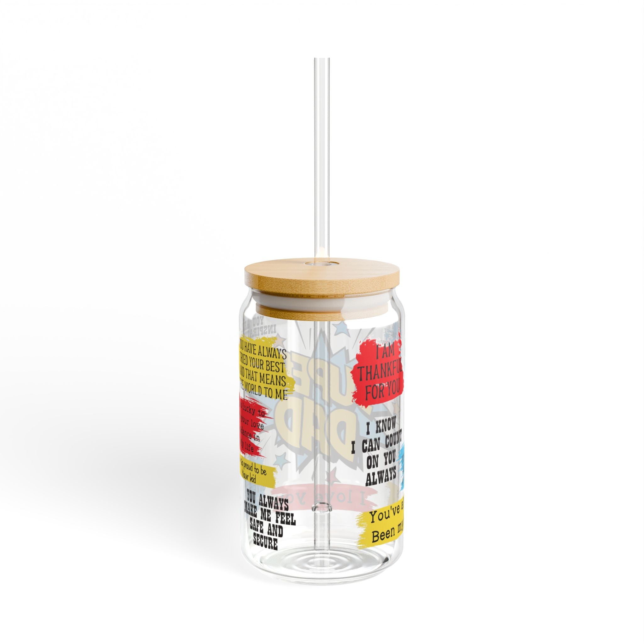 💙 Super Dad Glass Tumbler – 16oz Eco-Friendly Reusable Cup with Bamboo Lid