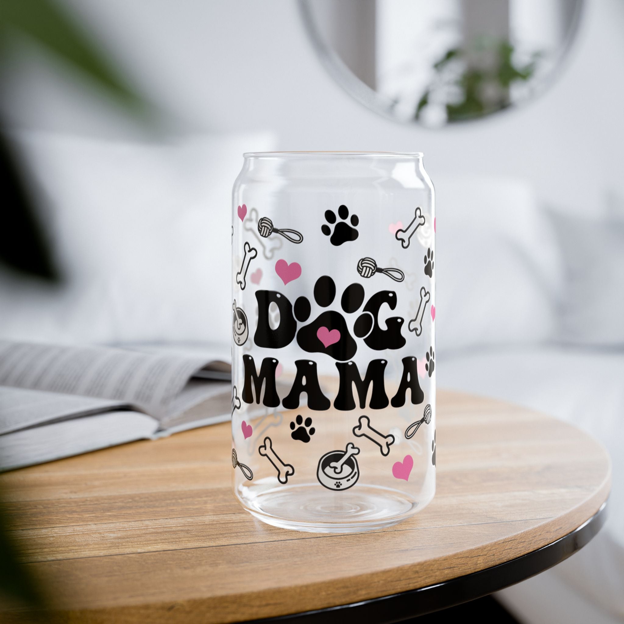 ๐พ Dog Mama Glass Tumbler โ 16oz Reusable Eco-Friendly Cup with Bamboo Lid & Straw