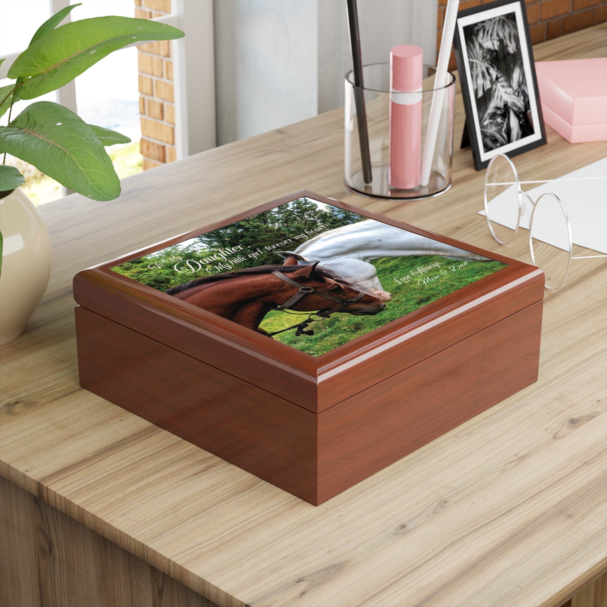 🐴 To My Daughter – Horse-Themed Jewelry Box | “My Little Girl, Forever in My Heart” Keepsake Gift
