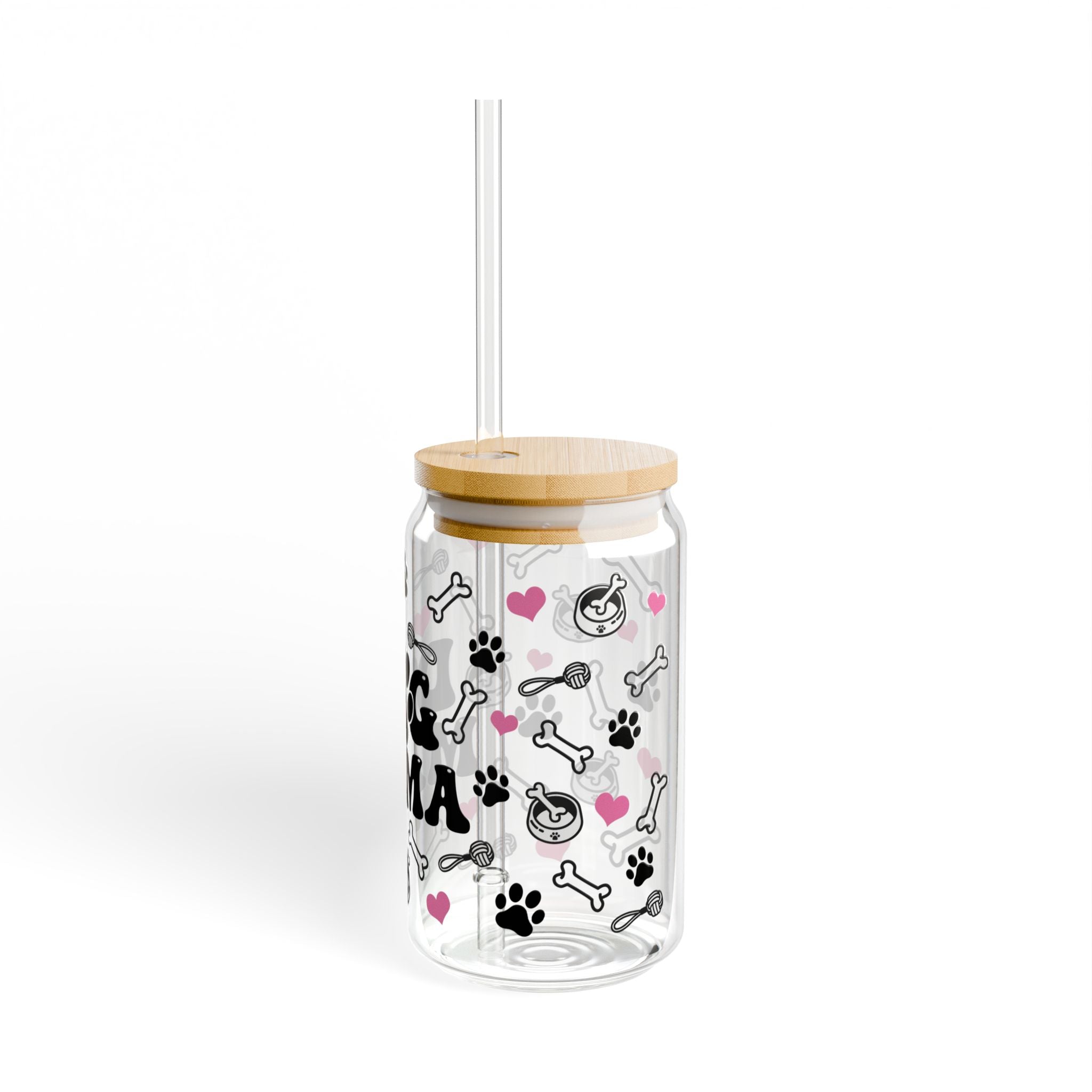 ๐พ Dog Mama Glass Tumbler โ 16oz Reusable Eco-Friendly Cup with Bamboo Lid & Straw