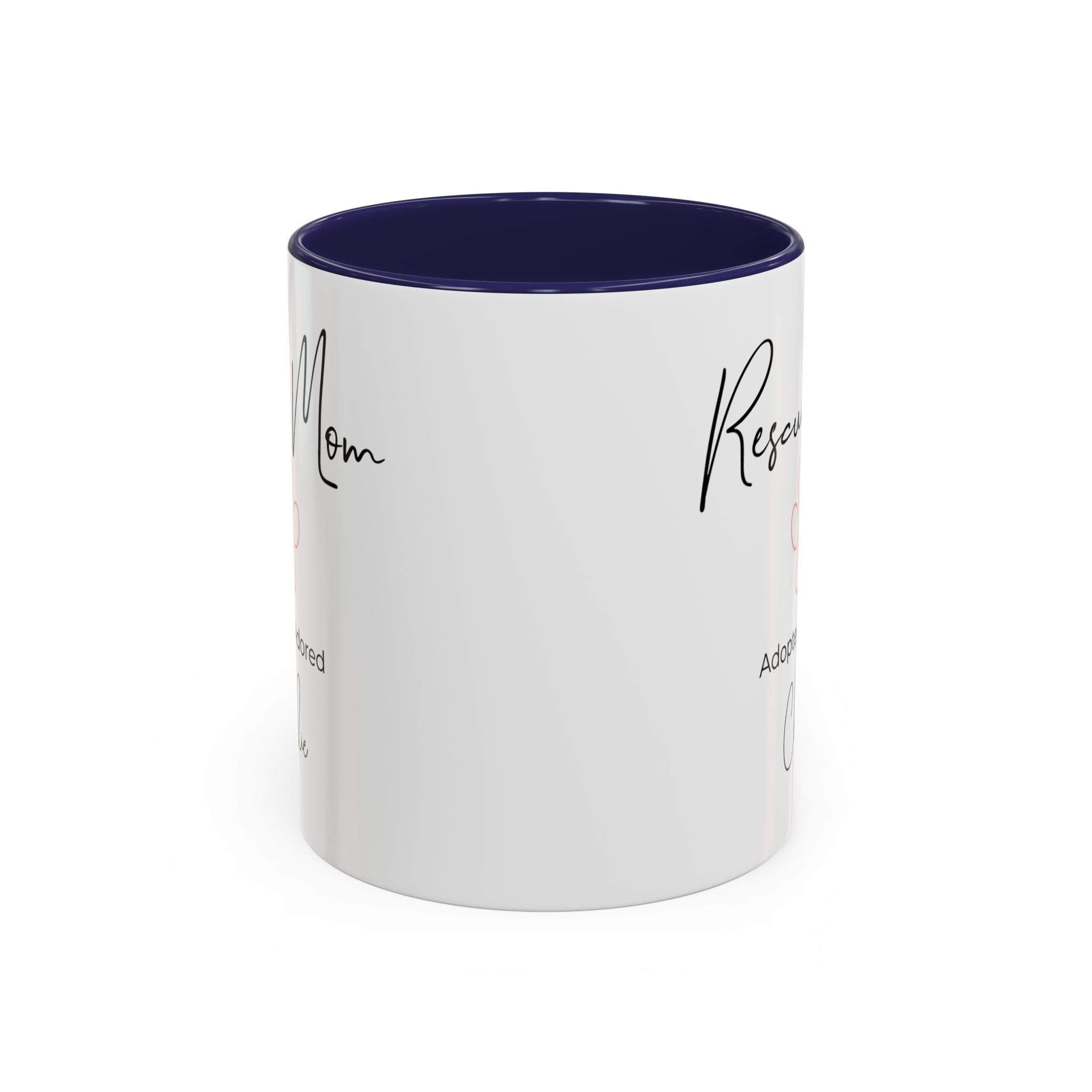 Rescue Mom Mug with Pet Name – Personalized Dog Lover Gift, Adopted & Adored, 15oz Accent Coffee Mug, Dishwasher Safe, USA Made