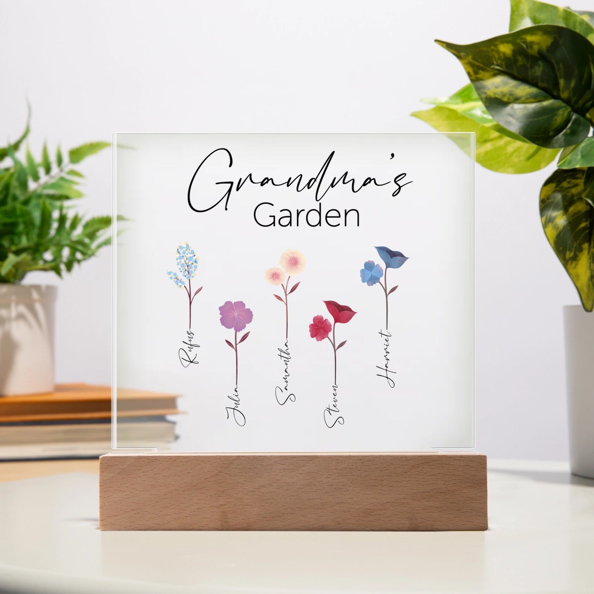 🌸 Personalized “Grandma’s Garden” Acrylic Light-Up Plaque – Custom Floral Gift with Kids' Names